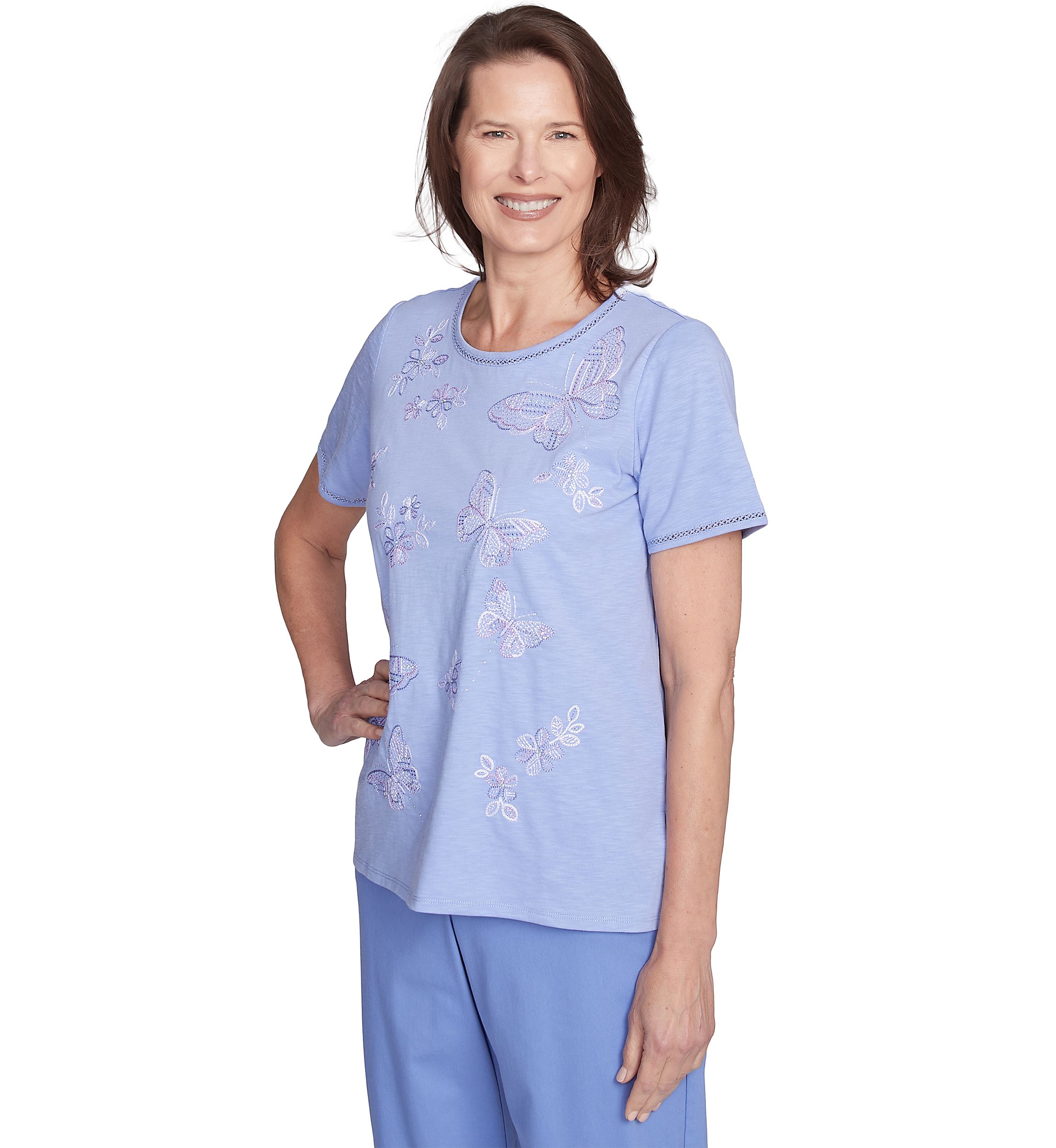 Petite Santa Fe Butterfly Embroidery Top