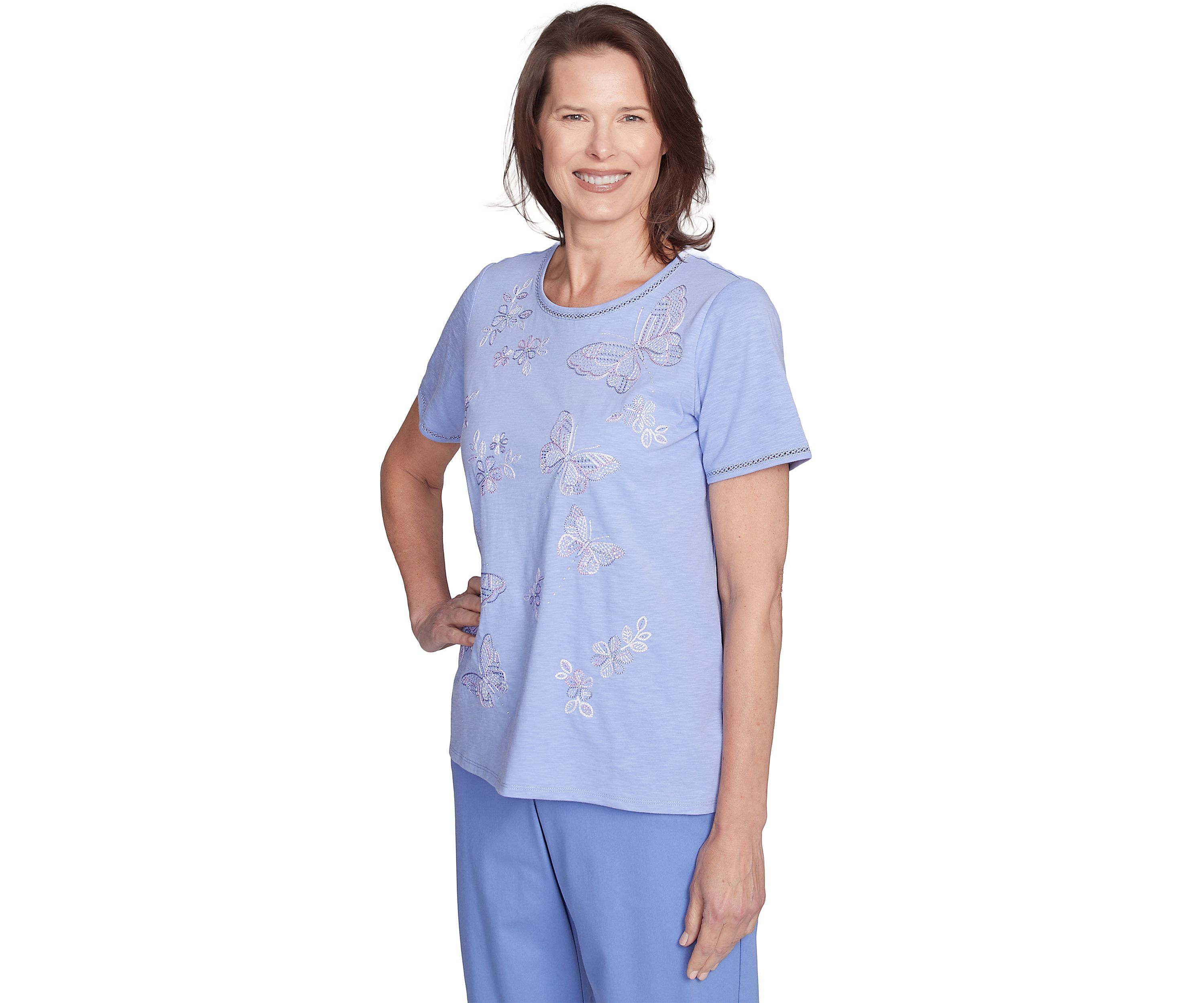Petite Santa Fe Butterfly Embroidery Top