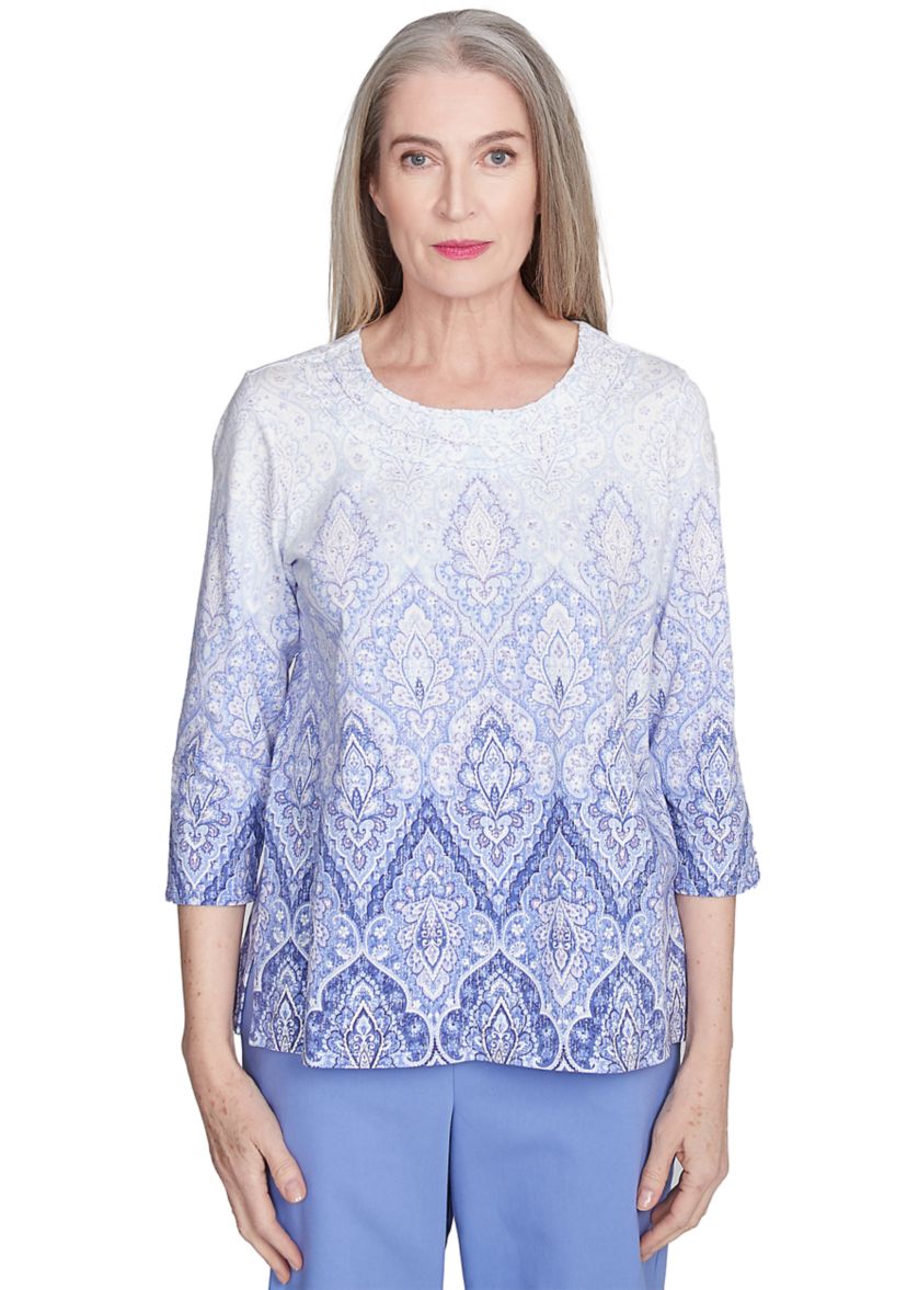 Petite Santa Fe Ombre Medallion Print Top
