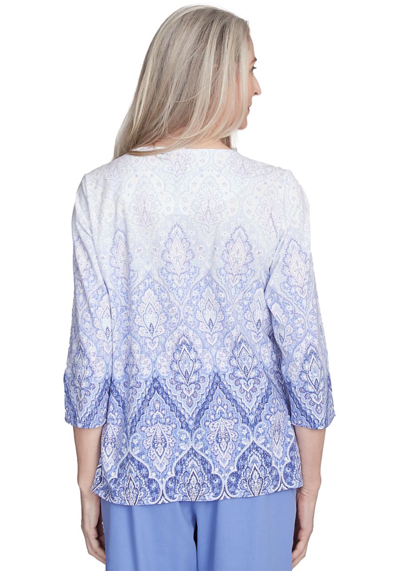 Petite Santa Fe Ombre Medallion Print Top