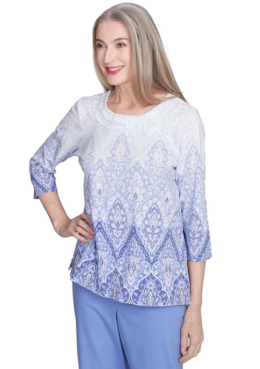 Petite Santa Fe Ombre Medallion Print Top