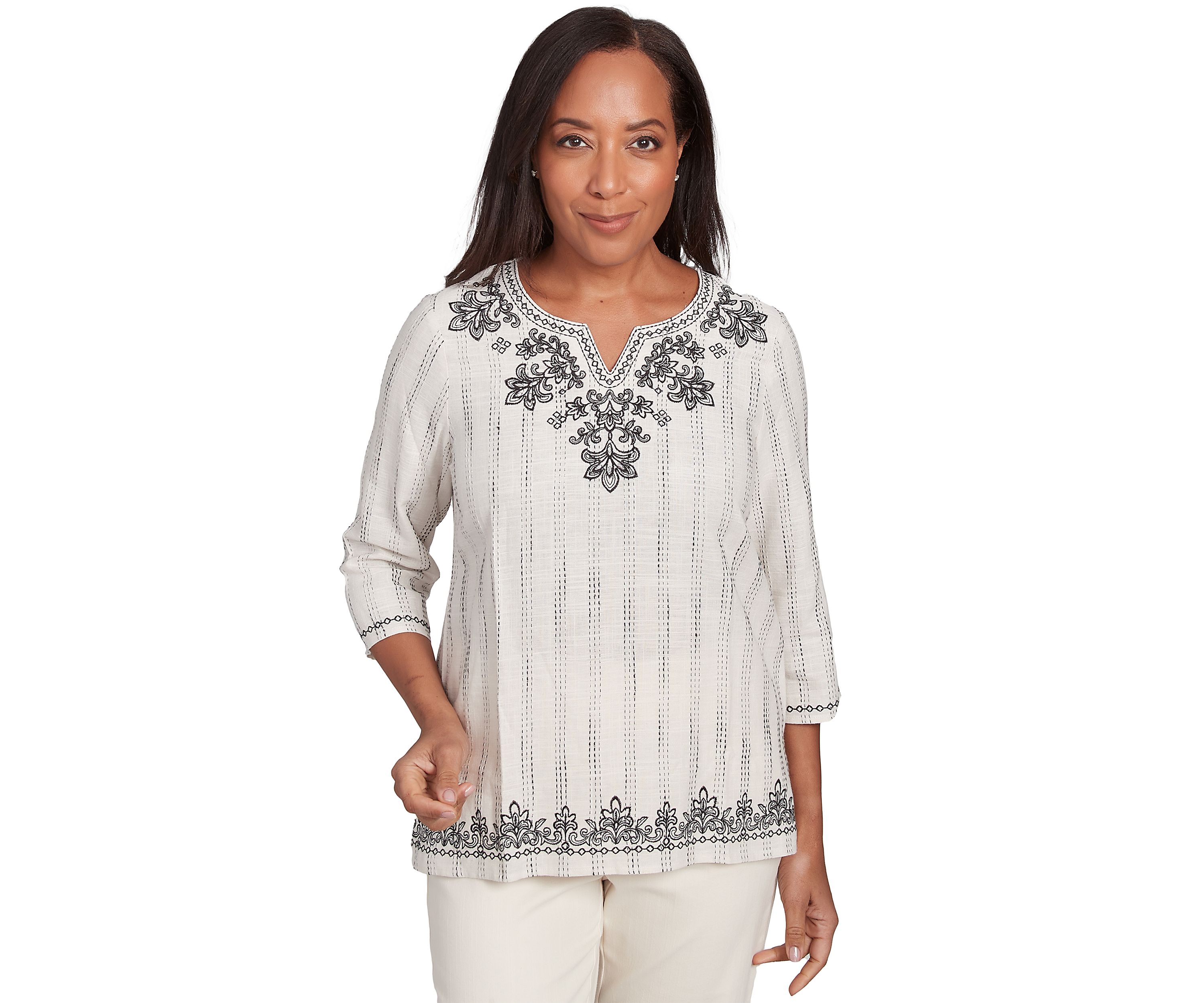 Womens Natural Instinct Textured Top with Medallion Embroidery