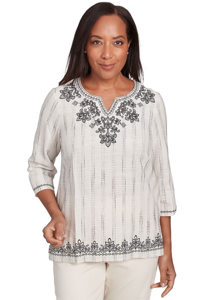 Womens Natural Instinct Textured Top with Medallion Embroidery