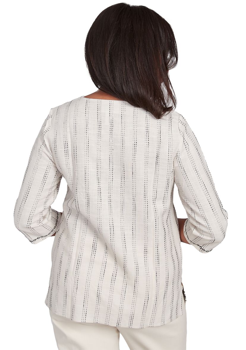 Womens Natural Instinct Textured Top with Medallion Embroidery