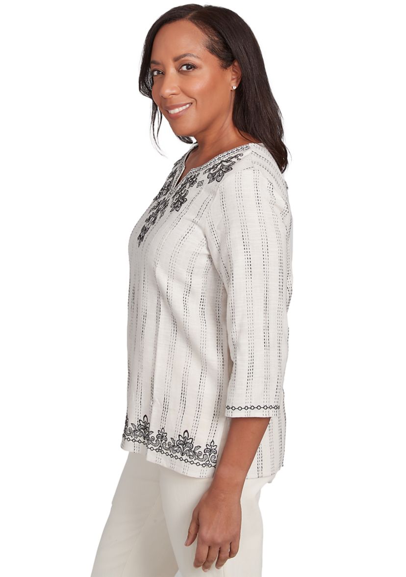 Womens Natural Instinct Textured Top with Medallion Embroidery