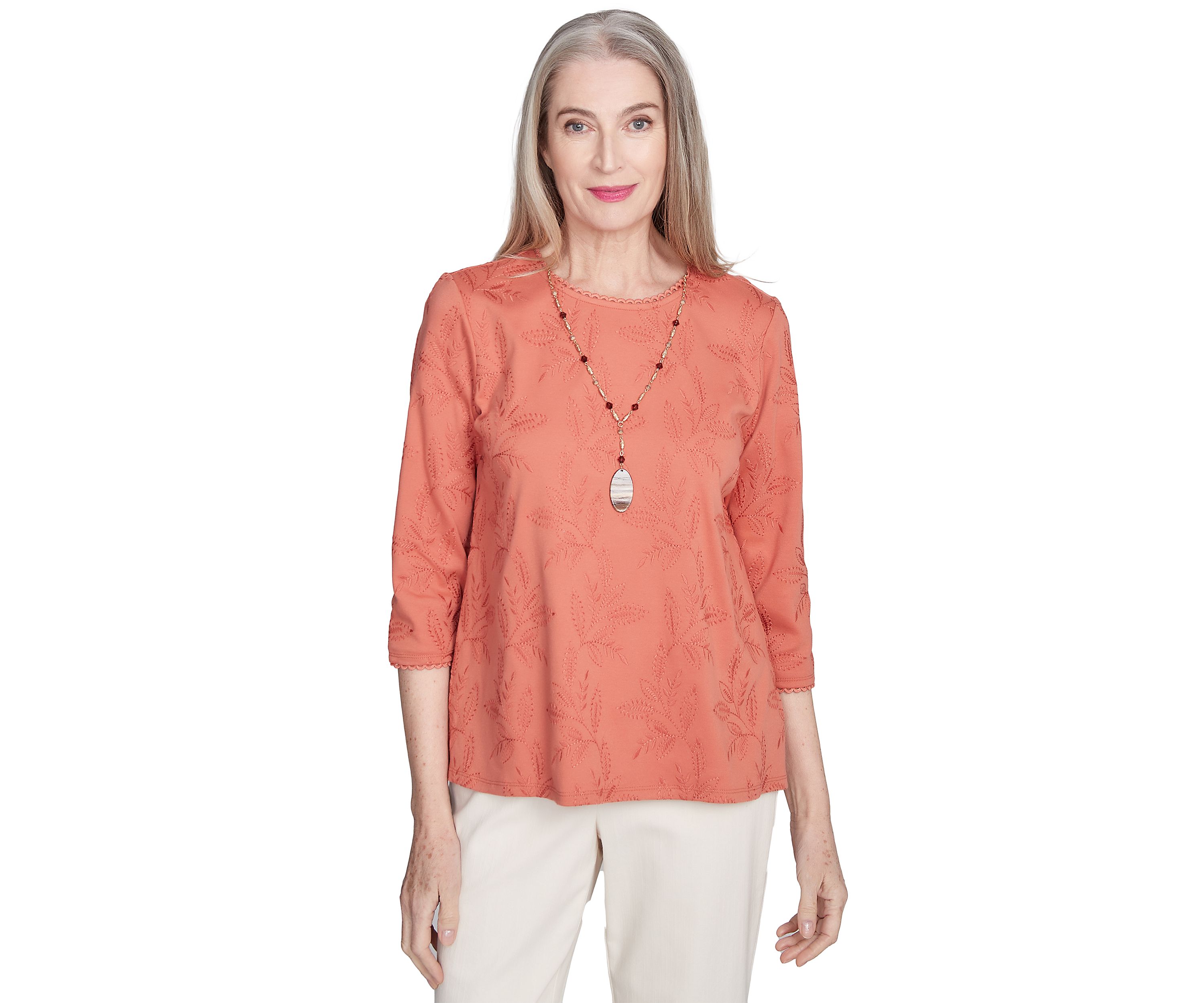 Womens Natural Instinct All Over Leaf Embroidery Top