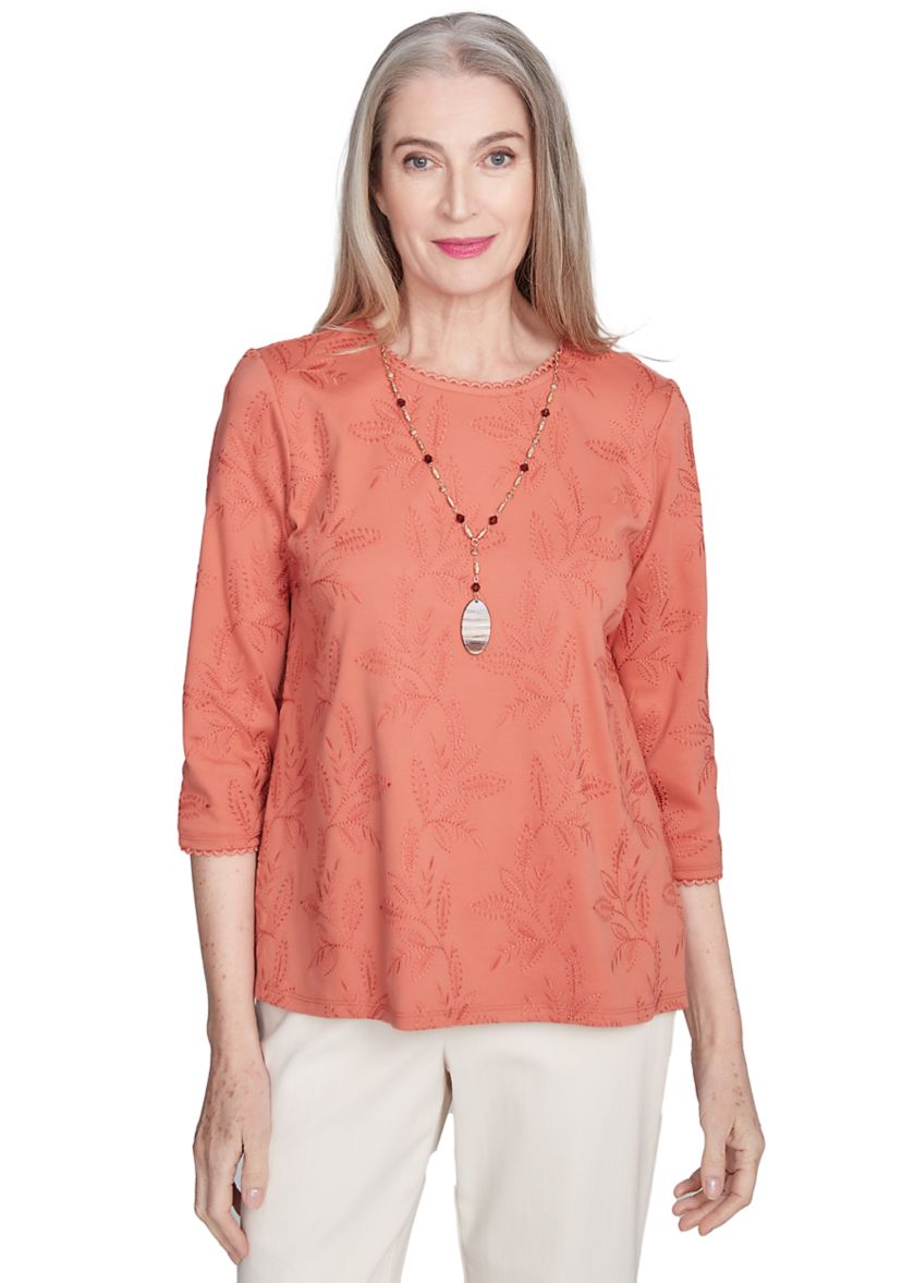 Womens Natural Instinct All Over Leaf Embroidery Top