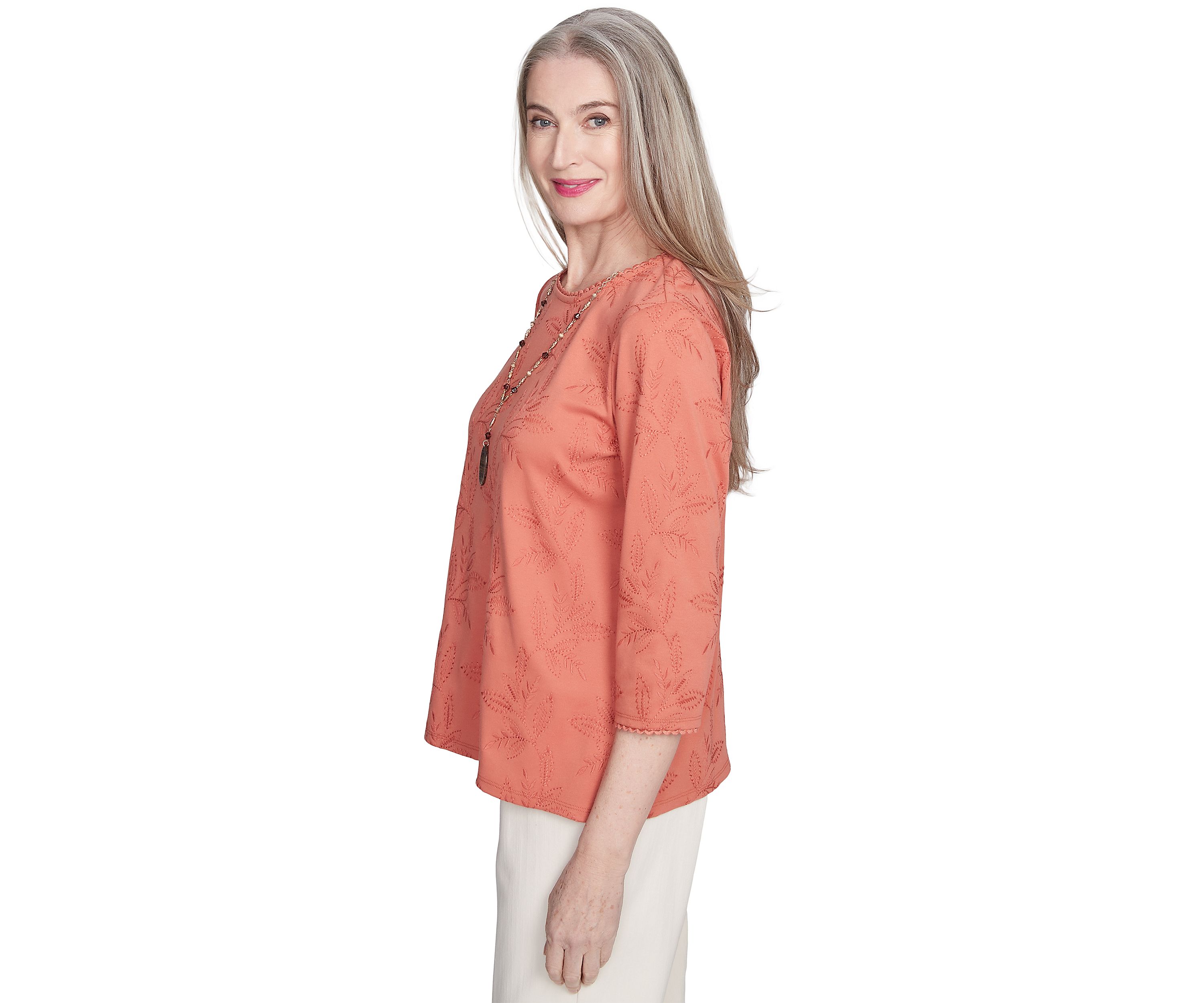 Womens Natural Instinct All Over Leaf Embroidery Top