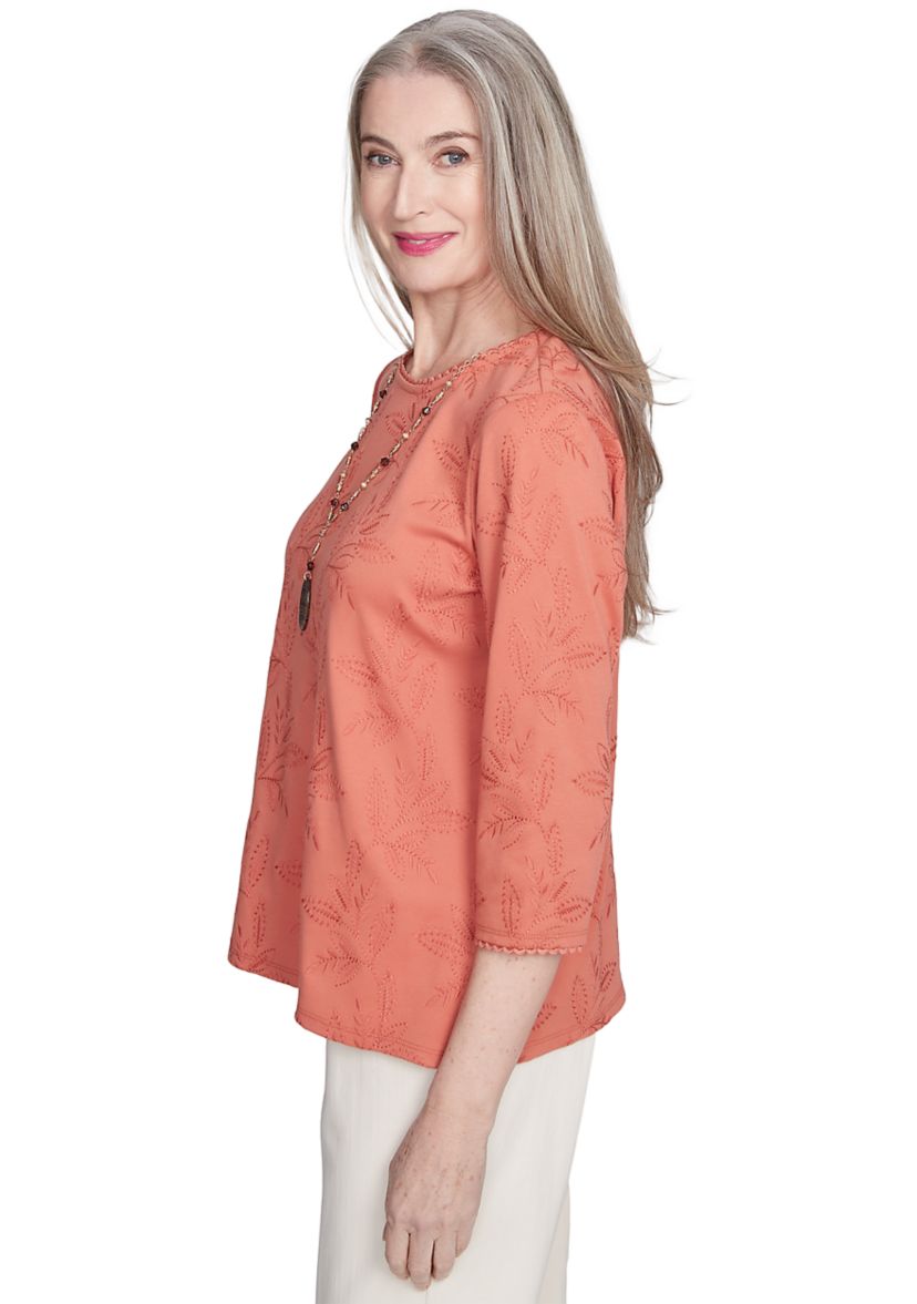 Womens Natural Instinct All Over Leaf Embroidery Top
