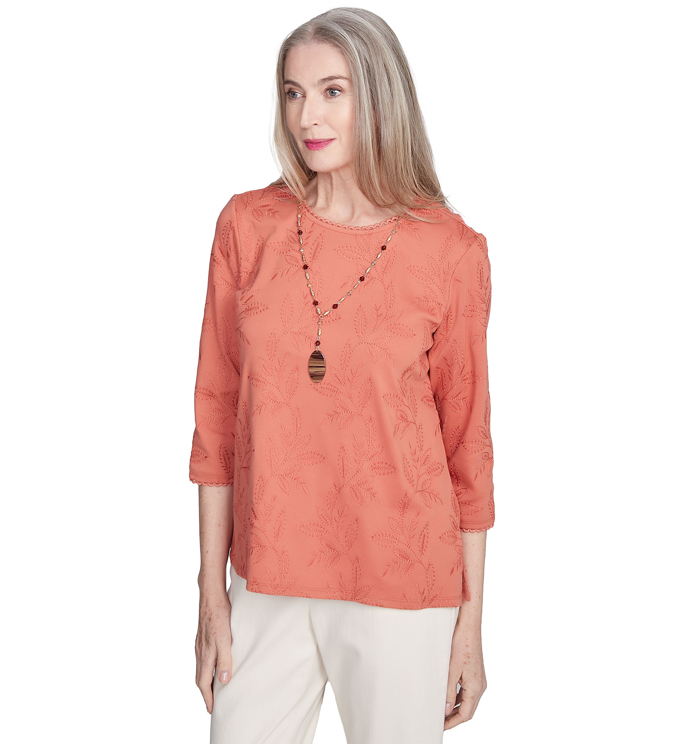 Womens Natural Instinct All Over Leaf Embroidery Top