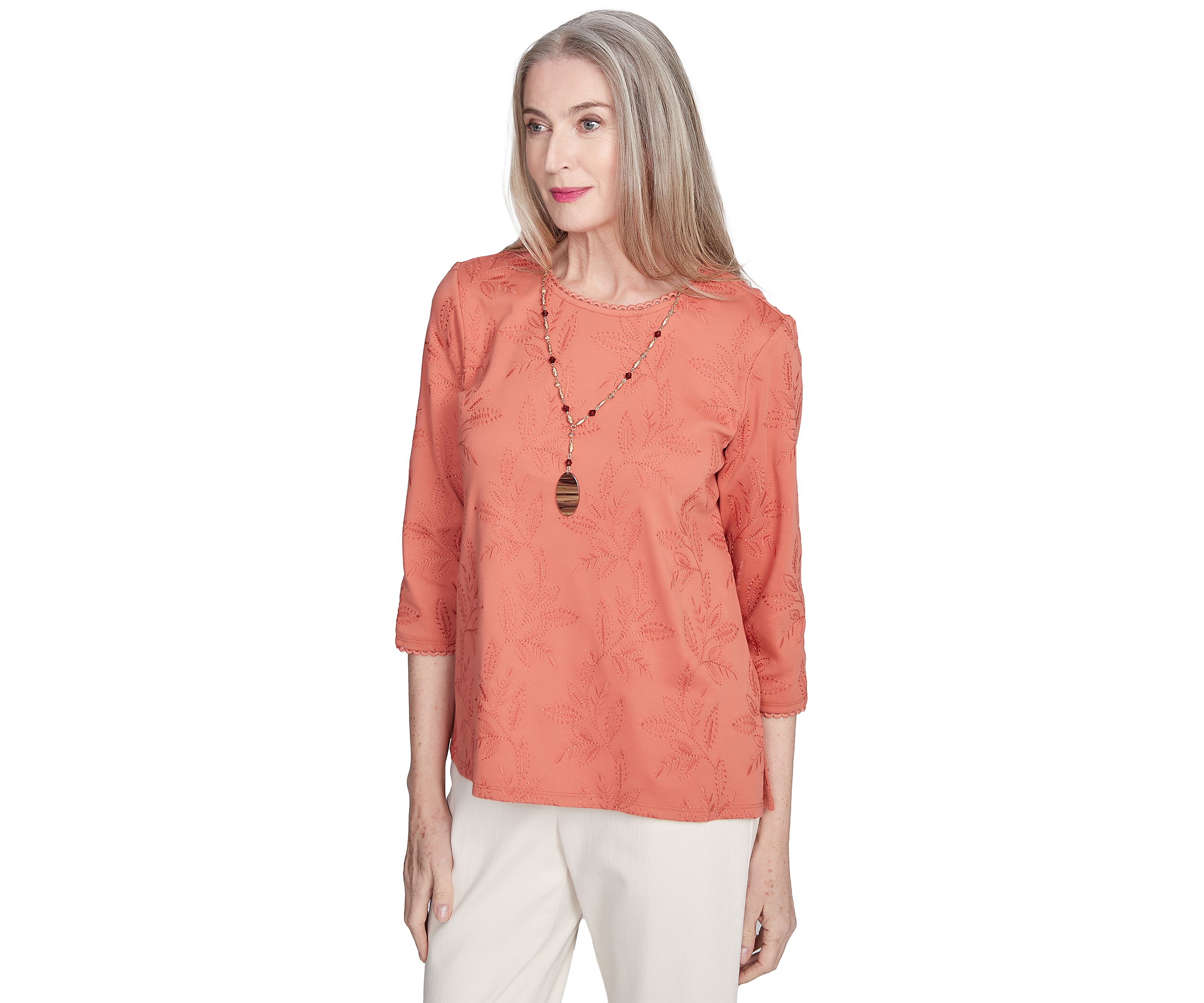 Womens Natural Instinct All Over Leaf Embroidery Top