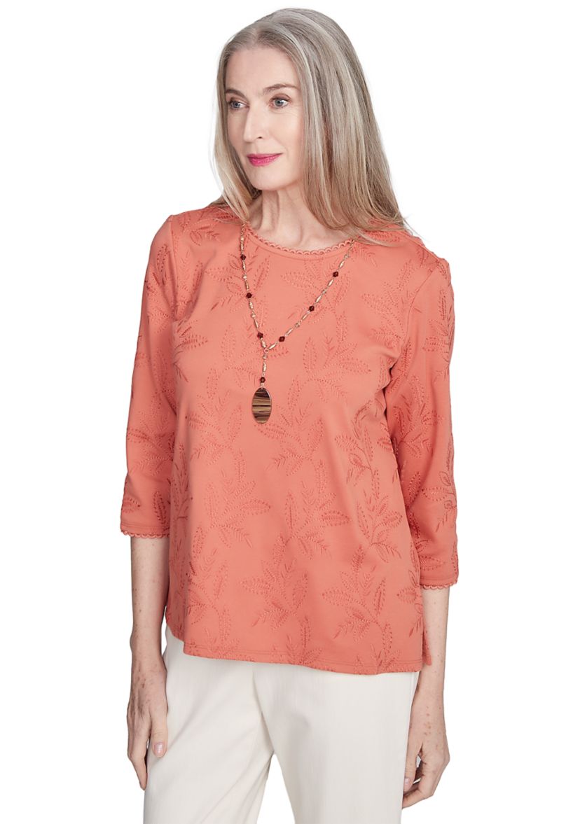 Womens Natural Instinct All Over Leaf Embroidery Top