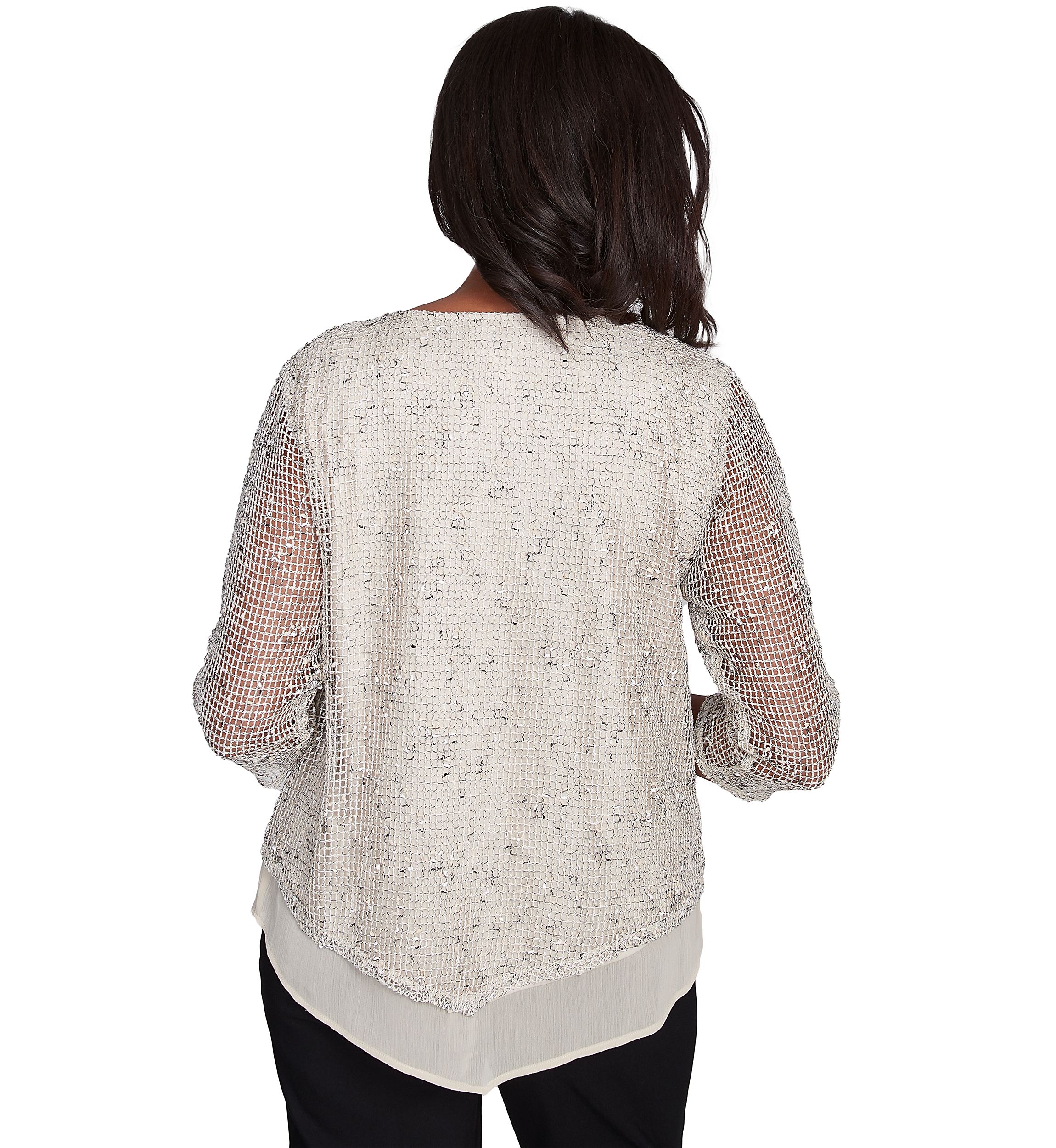 Womens Natural Instinct Popcorn Mesh Top with Woven Trim