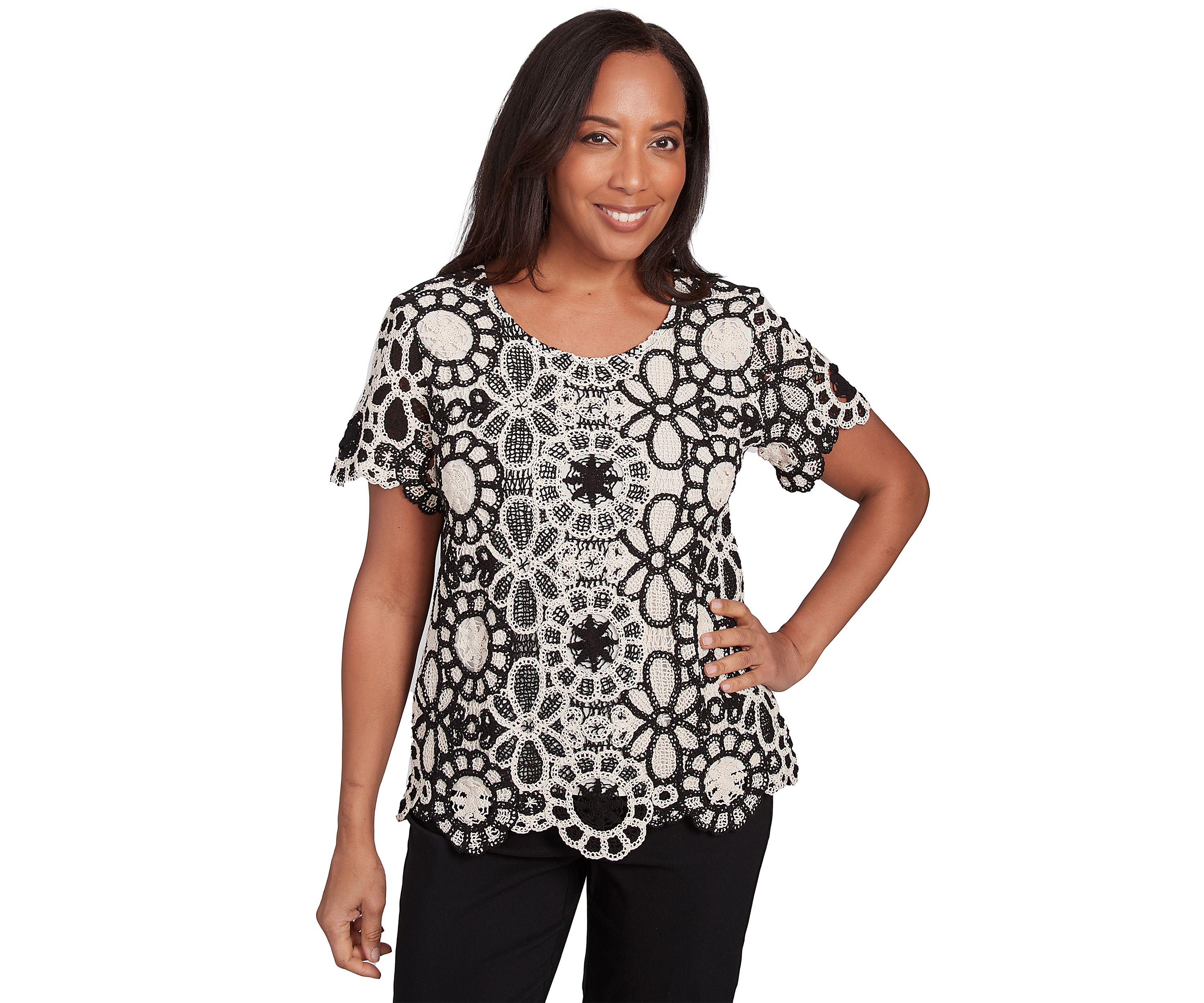 Womens Natural Instinct Crochet Flowers Top