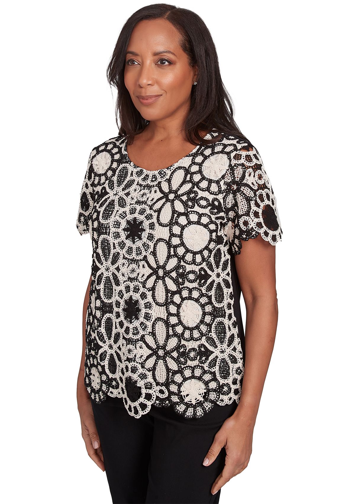 Womens Natural Instinct Crochet Flowers Top