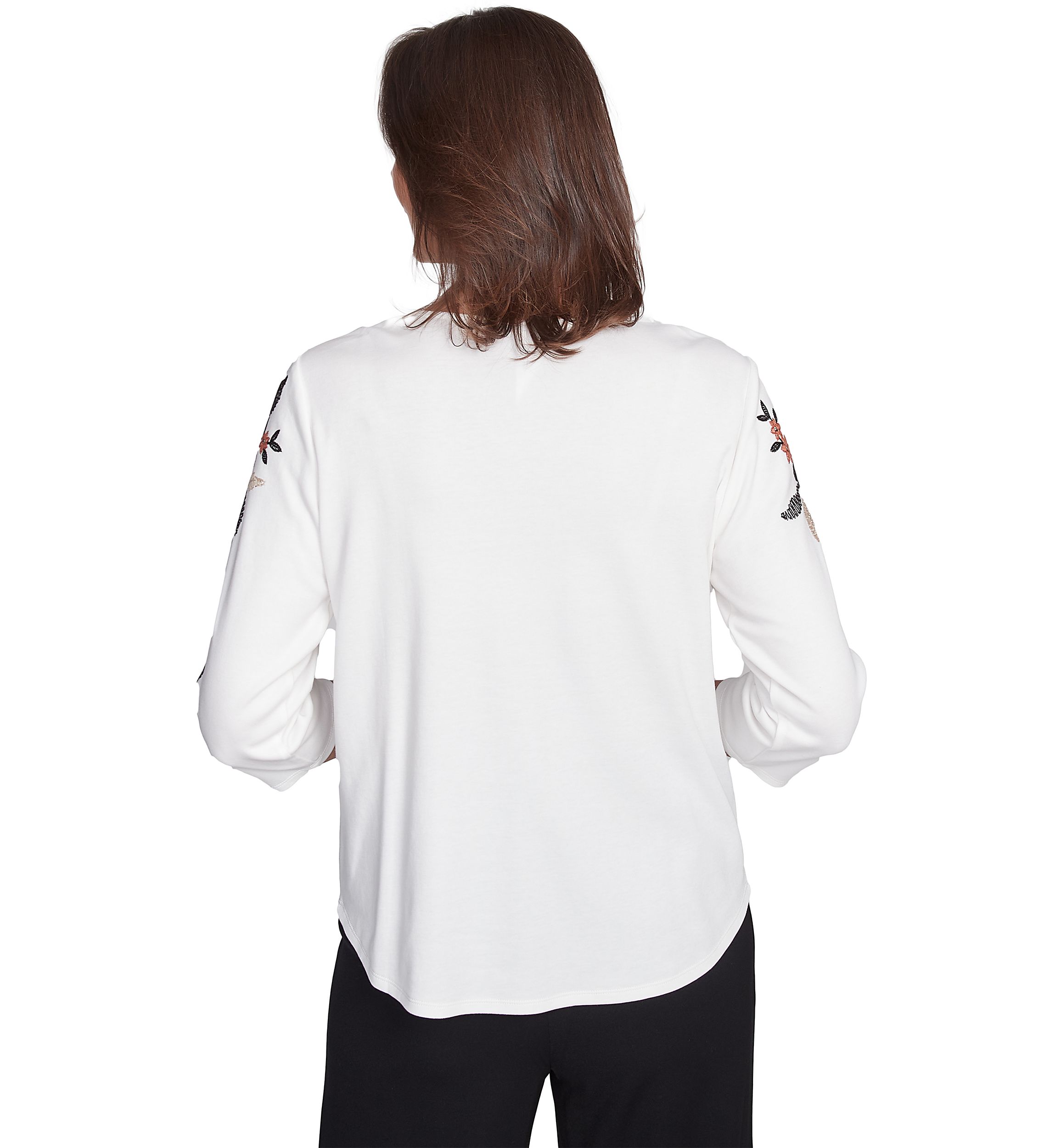 Womens Natural Instinct Floral Texture Asymmetric Top with Embroidery