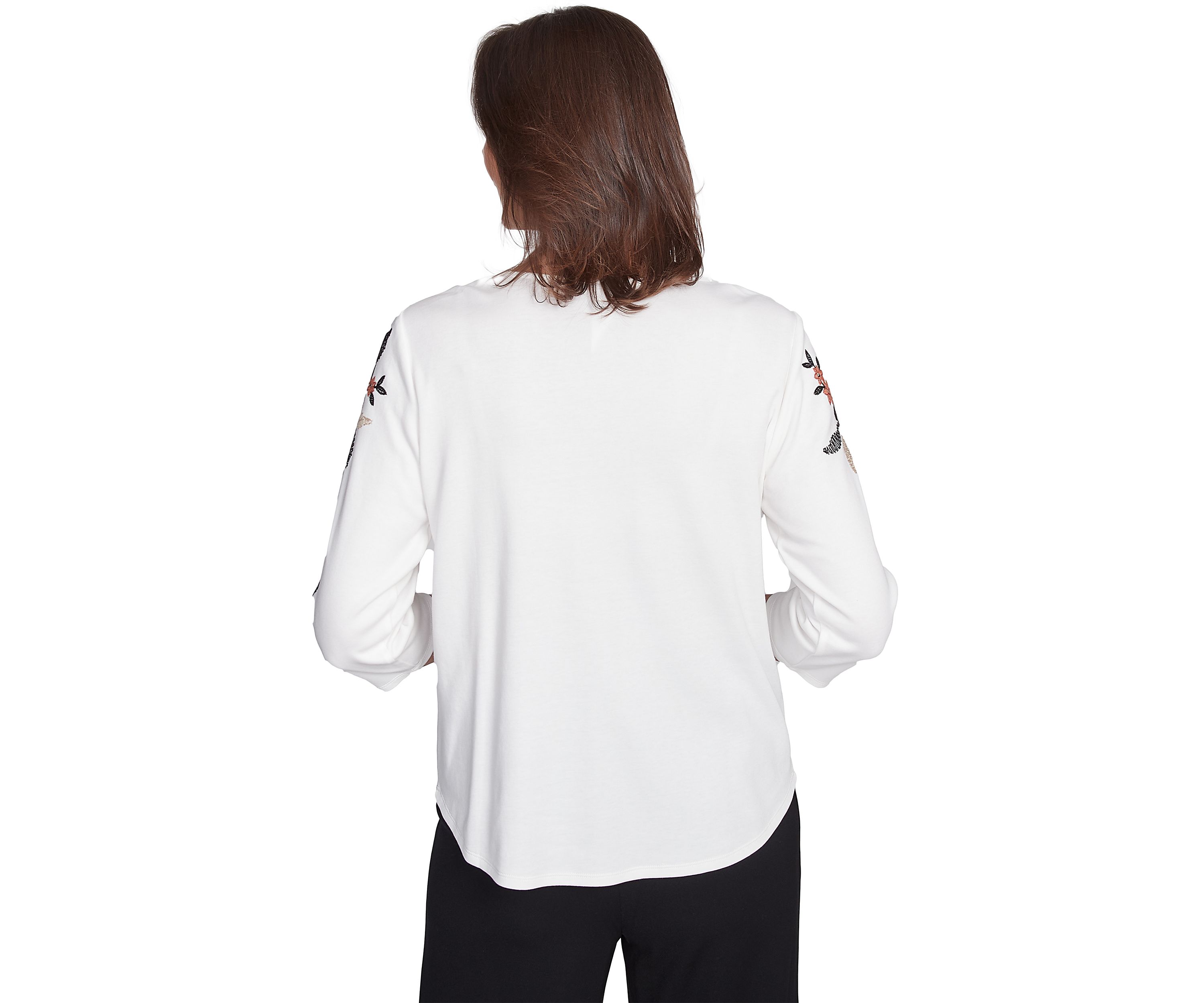 Womens Natural Instinct Floral Texture Asymmetric Top with Embroidery
