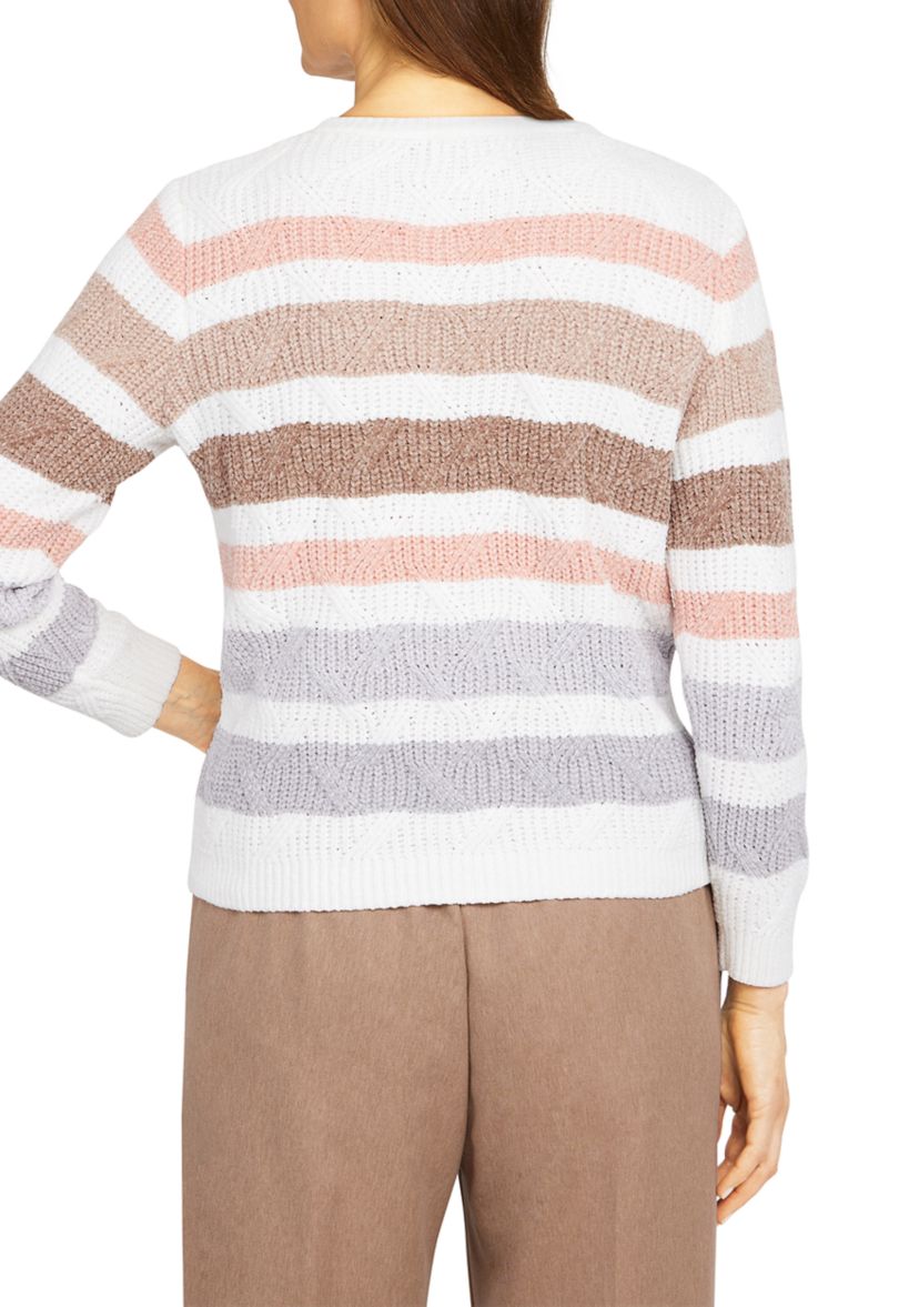 Womens Stonehenge Crew Neck Long Sleeve Pointelle Chenille Sweater