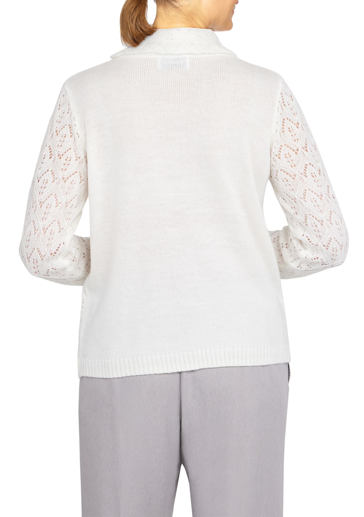 Womens Long Sleeve Pointelle Sweater with Scarf