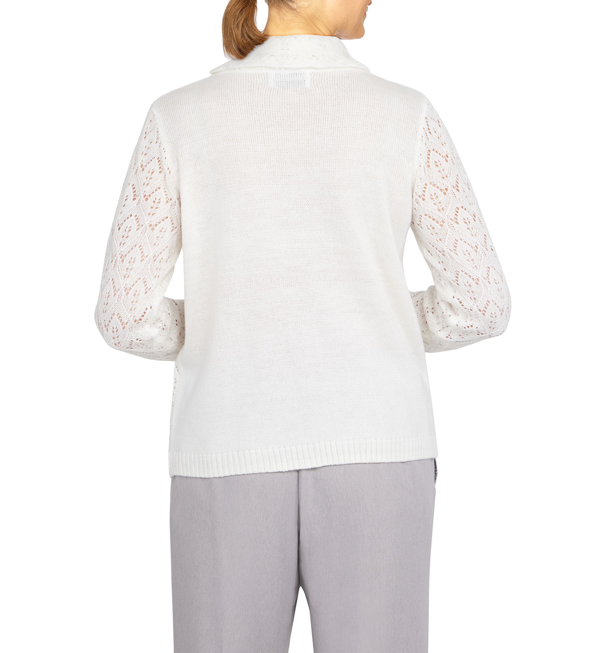 Womens Long Sleeve Pointelle Sweater with Scarf
