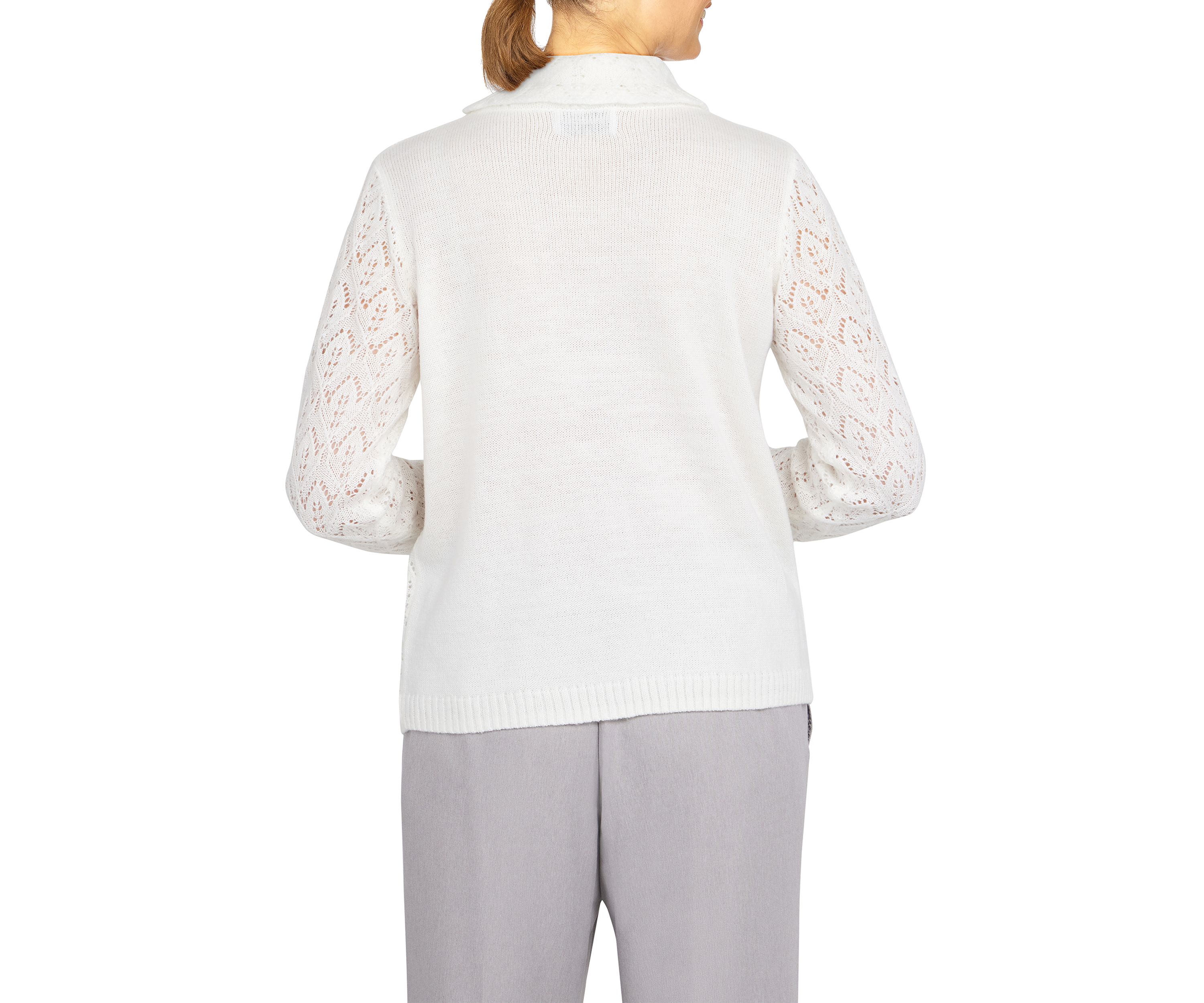 Womens Long Sleeve Pointelle Sweater with Scarf