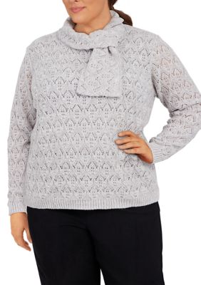 Alfred Dunner Womens Plus-Size Comfy Textured Lightweight Sweater With  Necklace 