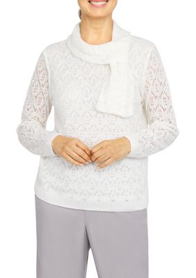 Plus Stonehenge Long Sleeve Pointelle Sweater With Scarf