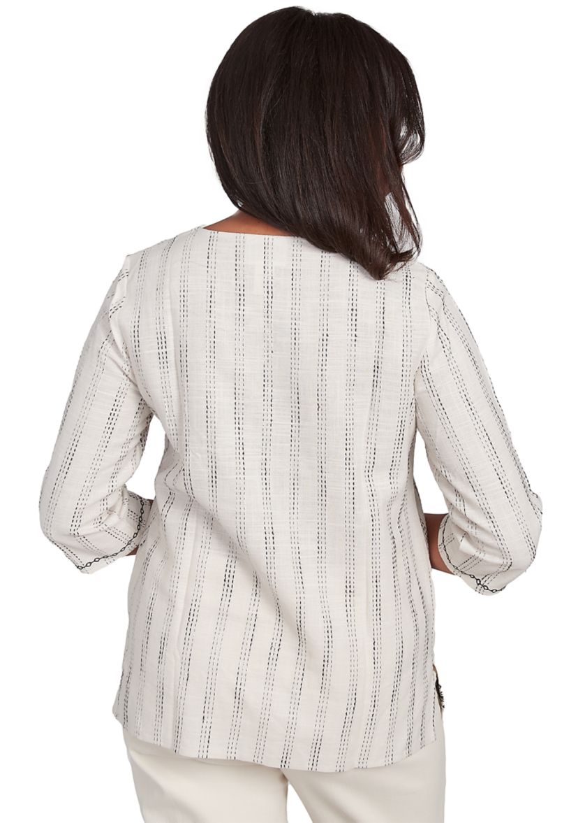 Petite Natural Instinct Texture Top with Medallion Embroidery