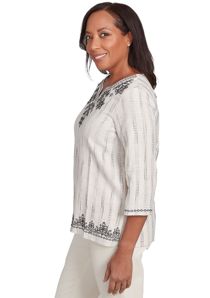 Petite Natural Instinct Texture Top with Medallion Embroidery
