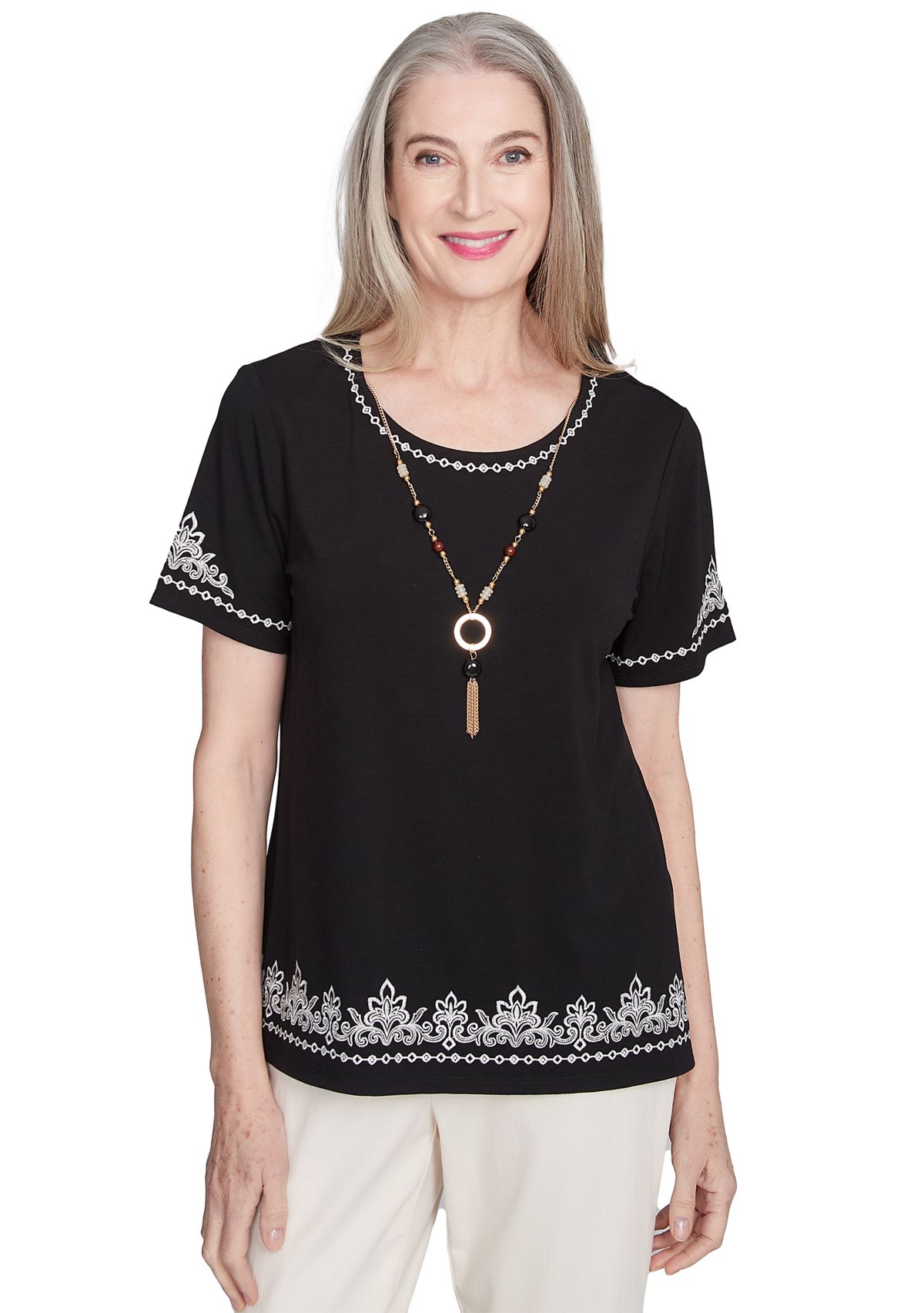Petite Natural Instinct Embroidered Border Top