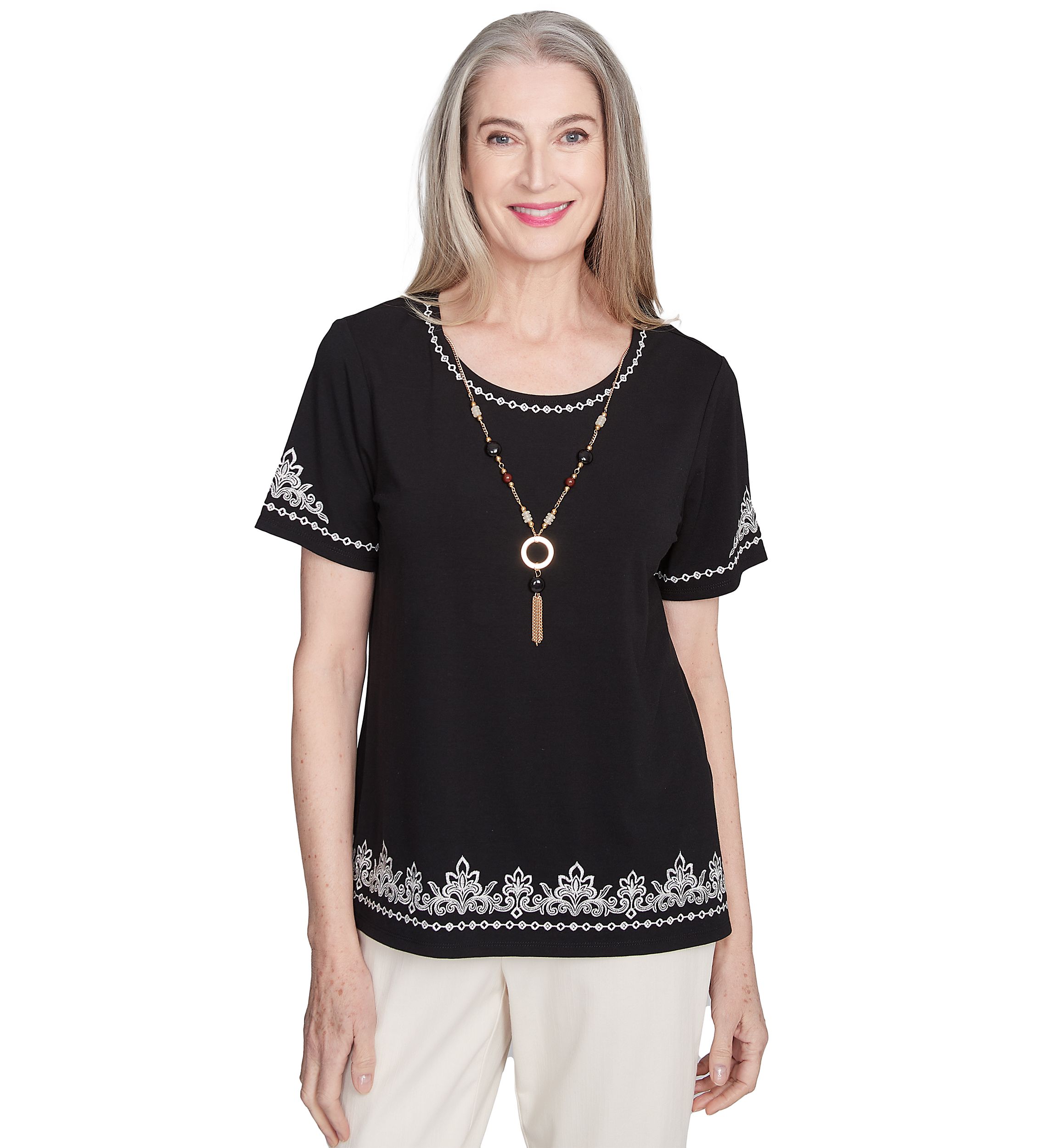Petite Natural Instinct Embroidered Border Top