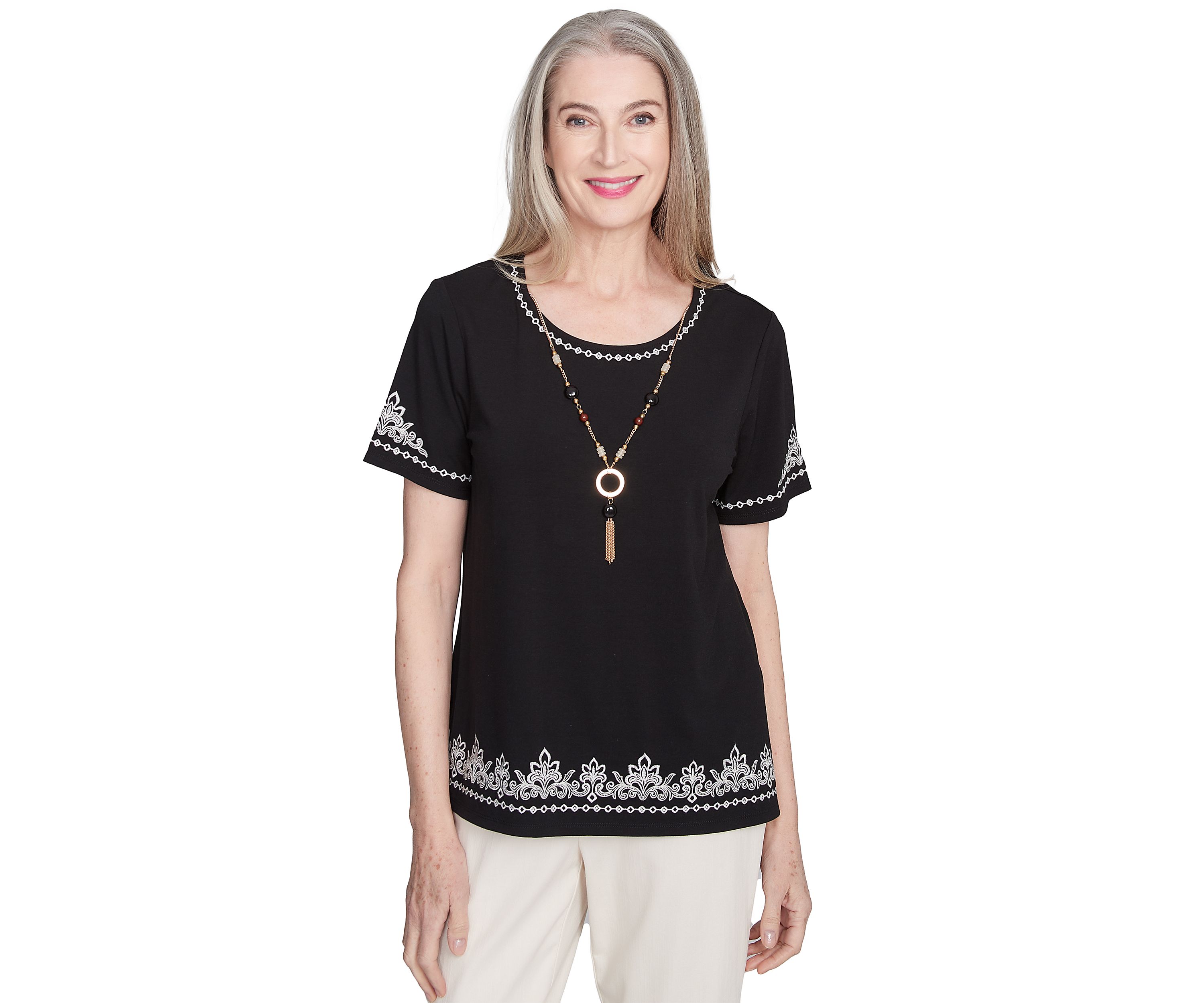 Petite Natural Instinct Embroidered Border Top