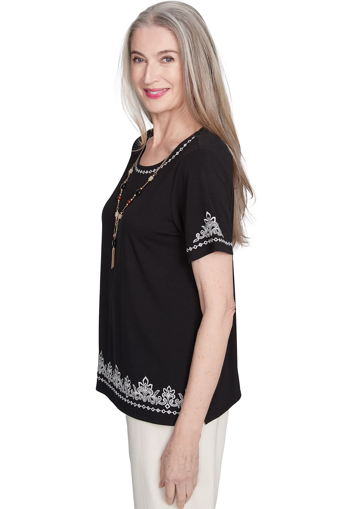 Petite Natural Instinct Embroidered Border Top