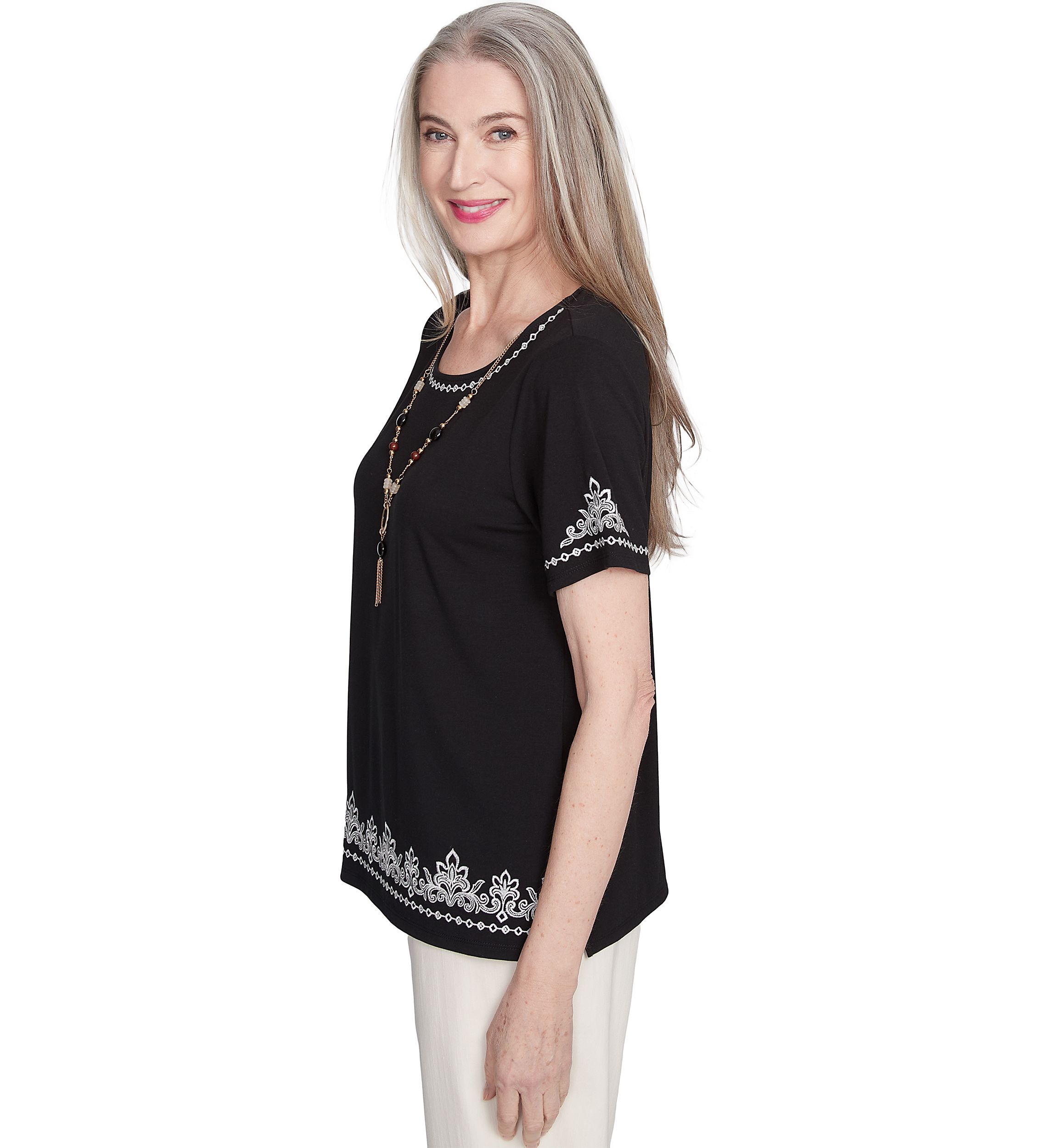 Petite Natural Instinct Embroidered Border Top