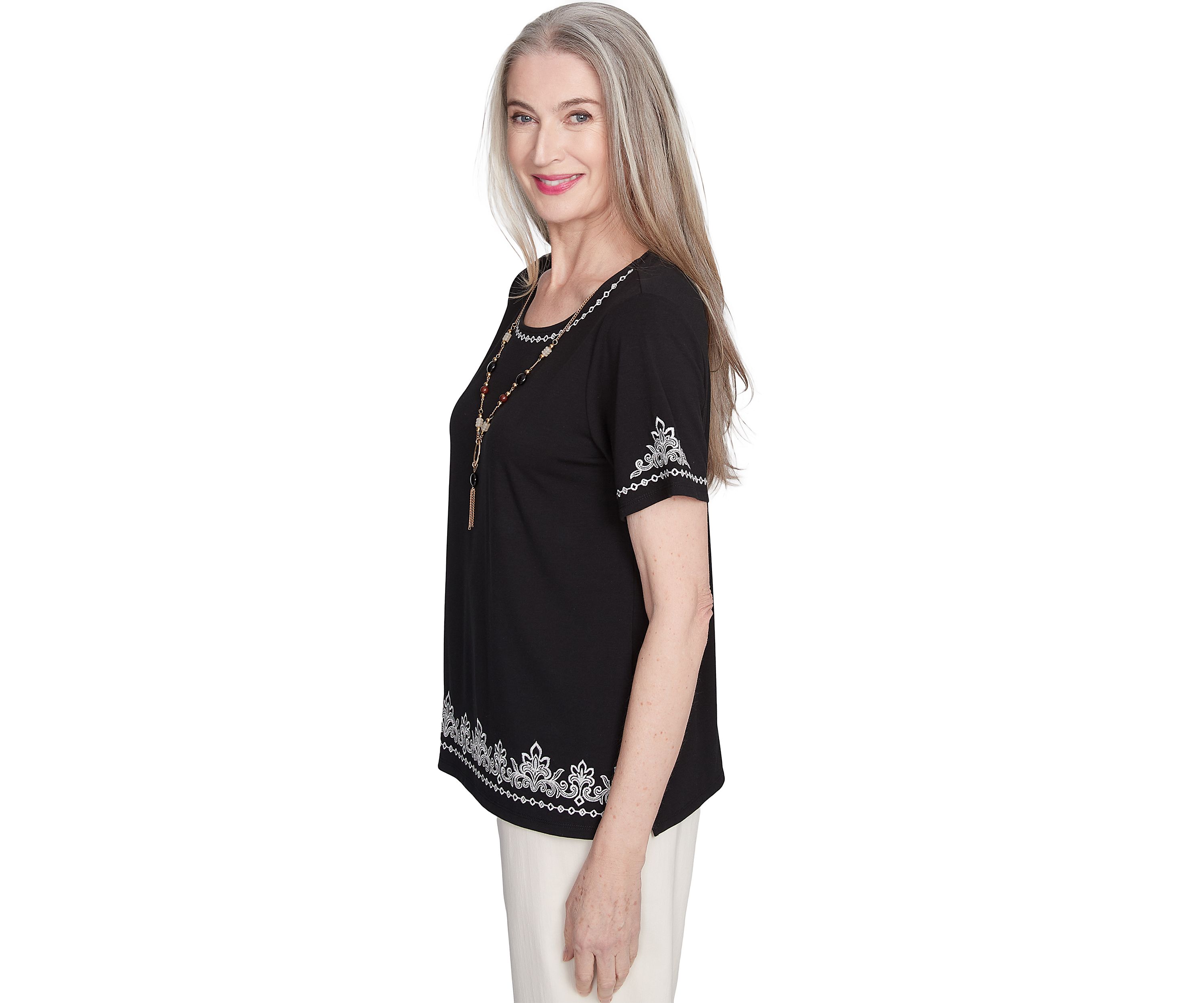 Petite Natural Instinct Embroidered Border Top