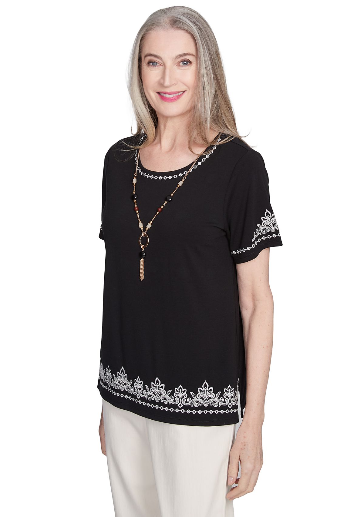 Petite Natural Instinct Embroidered Border Top