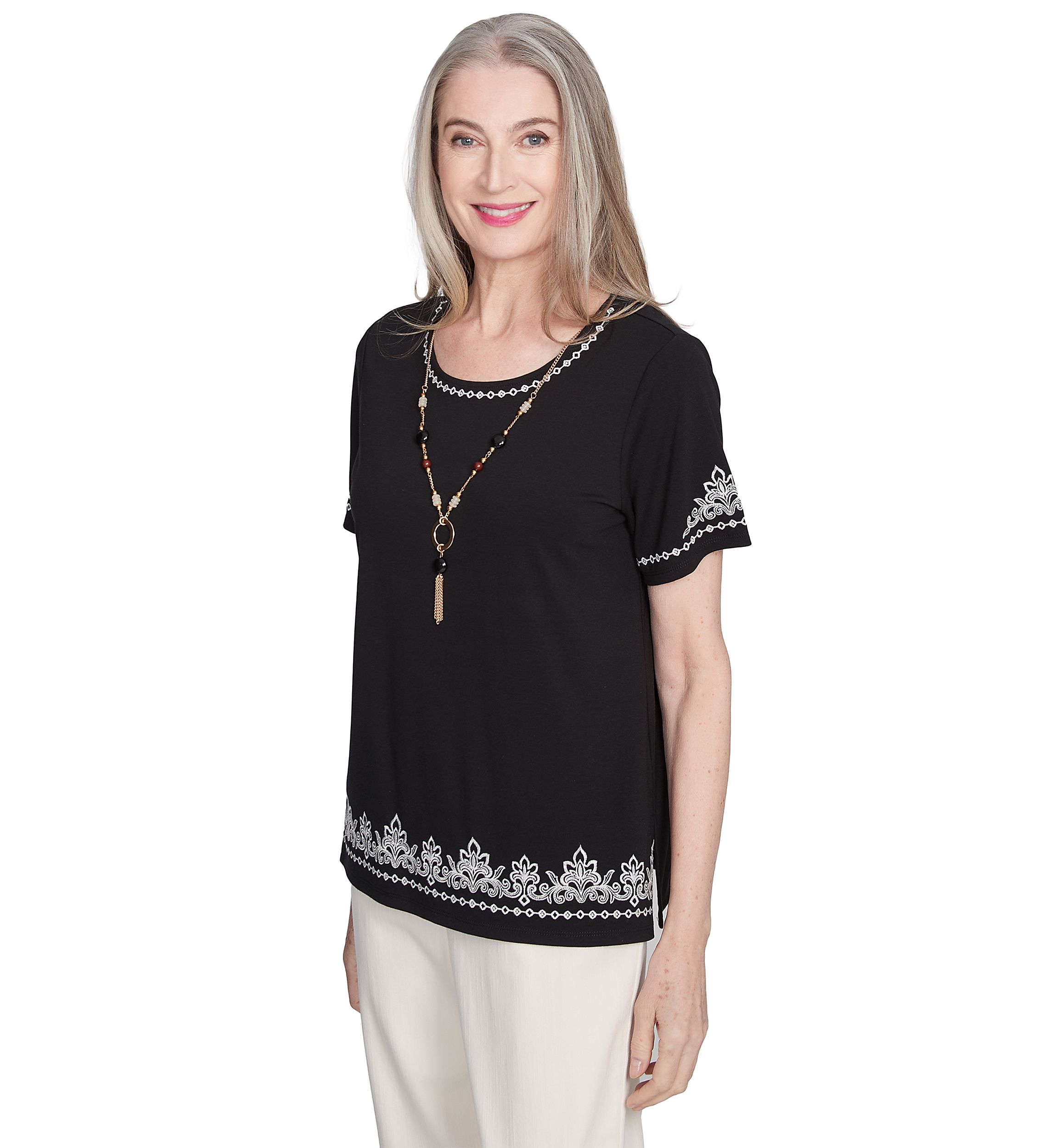 Petite Natural Instinct Embroidered Border Top
