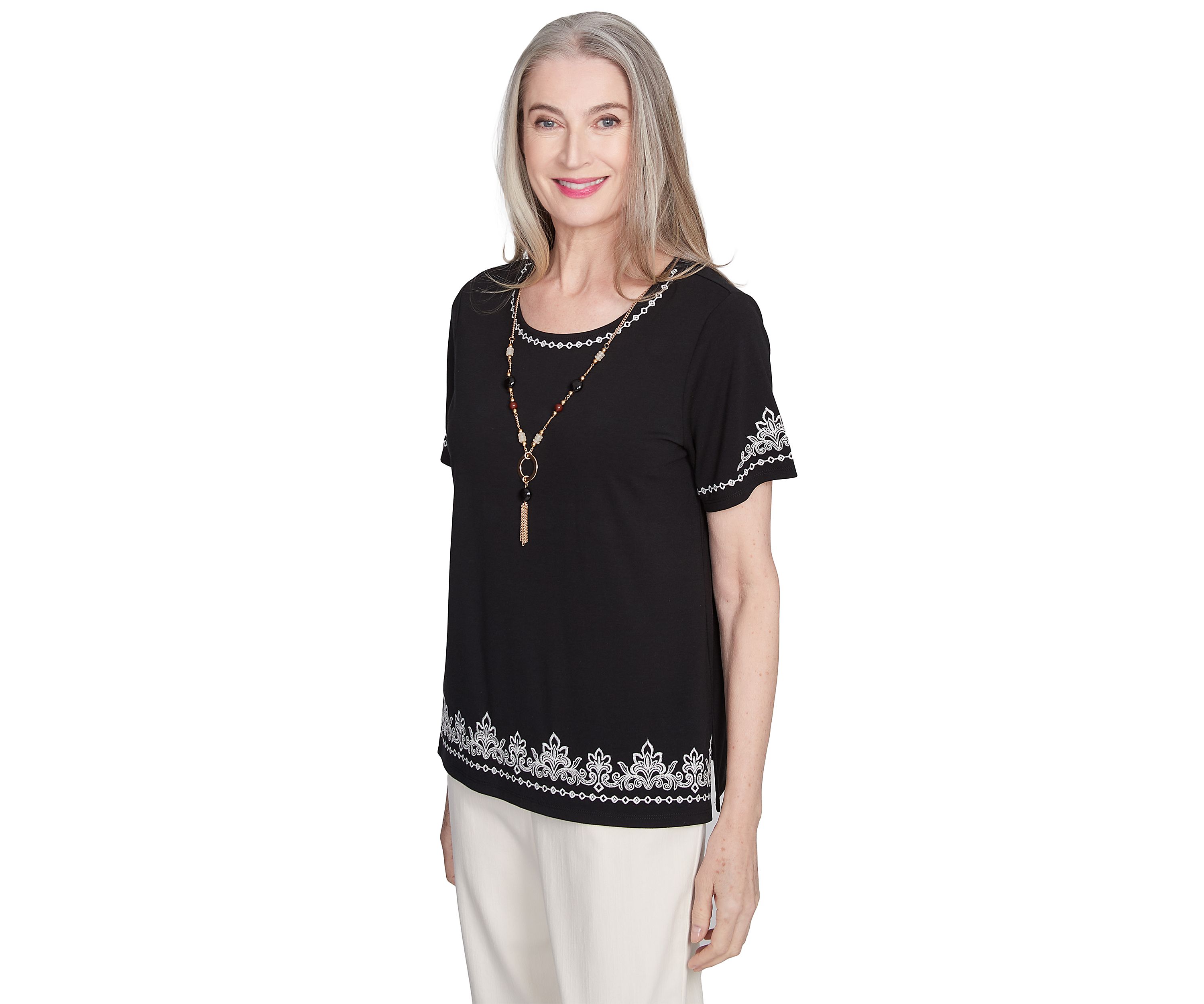 Petite Natural Instinct Embroidered Border Top