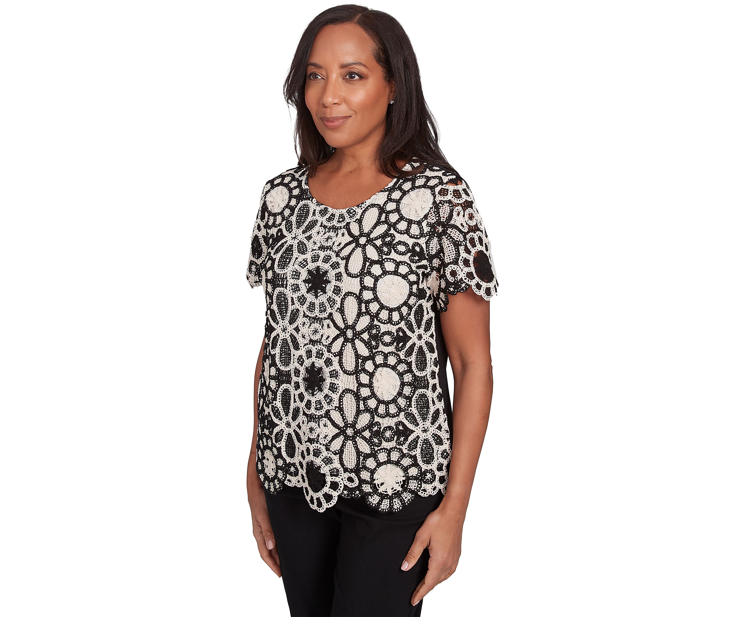 Petite Natural Instinct Crochet Flowers Top
