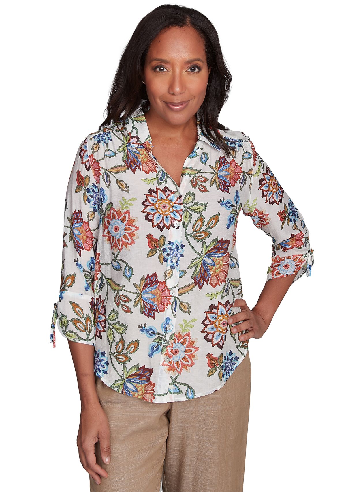 Womens Summer Solstice Batik Floral Printed Top