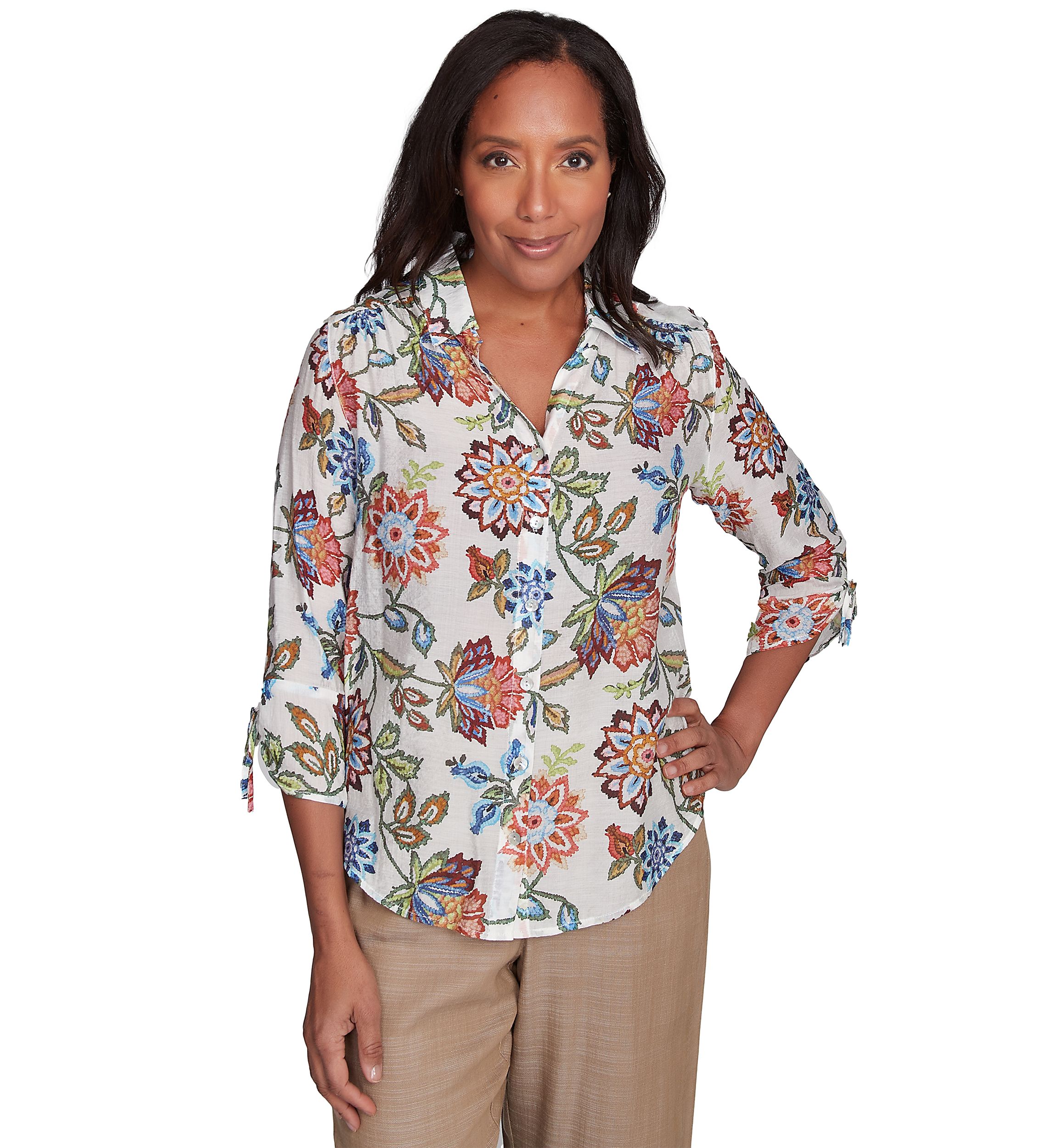 Womens Summer Solstice Batik Floral Printed Top