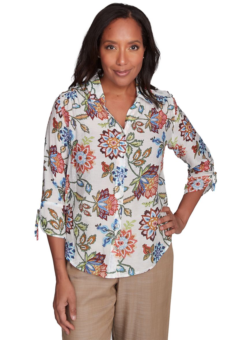 Womens Summer Solstice Batik Floral Printed Top