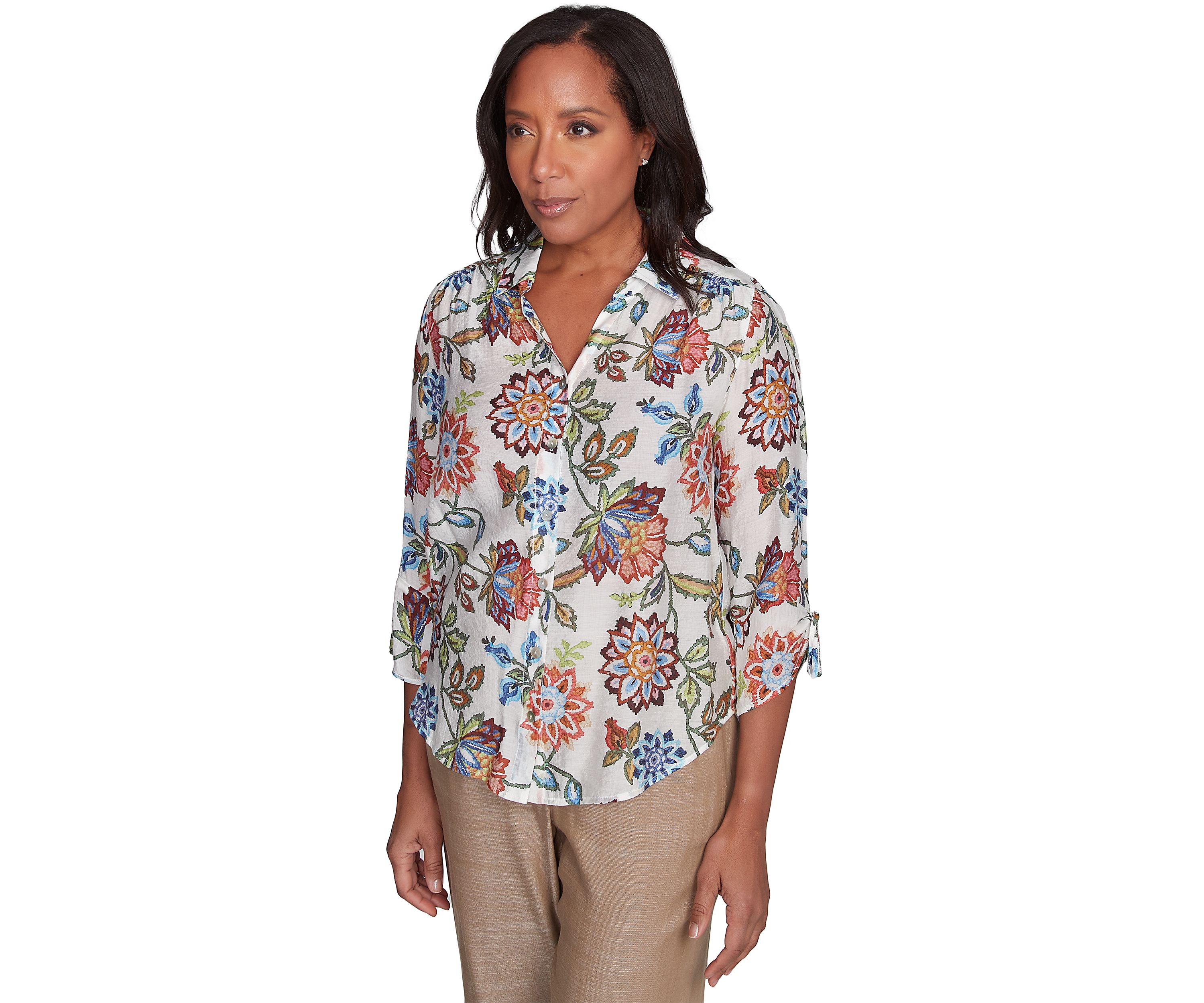 Womens Summer Solstice Batik Floral Printed Top
