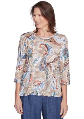 Alfred Dunner Women's Summer Solstice Paisley Printed Top