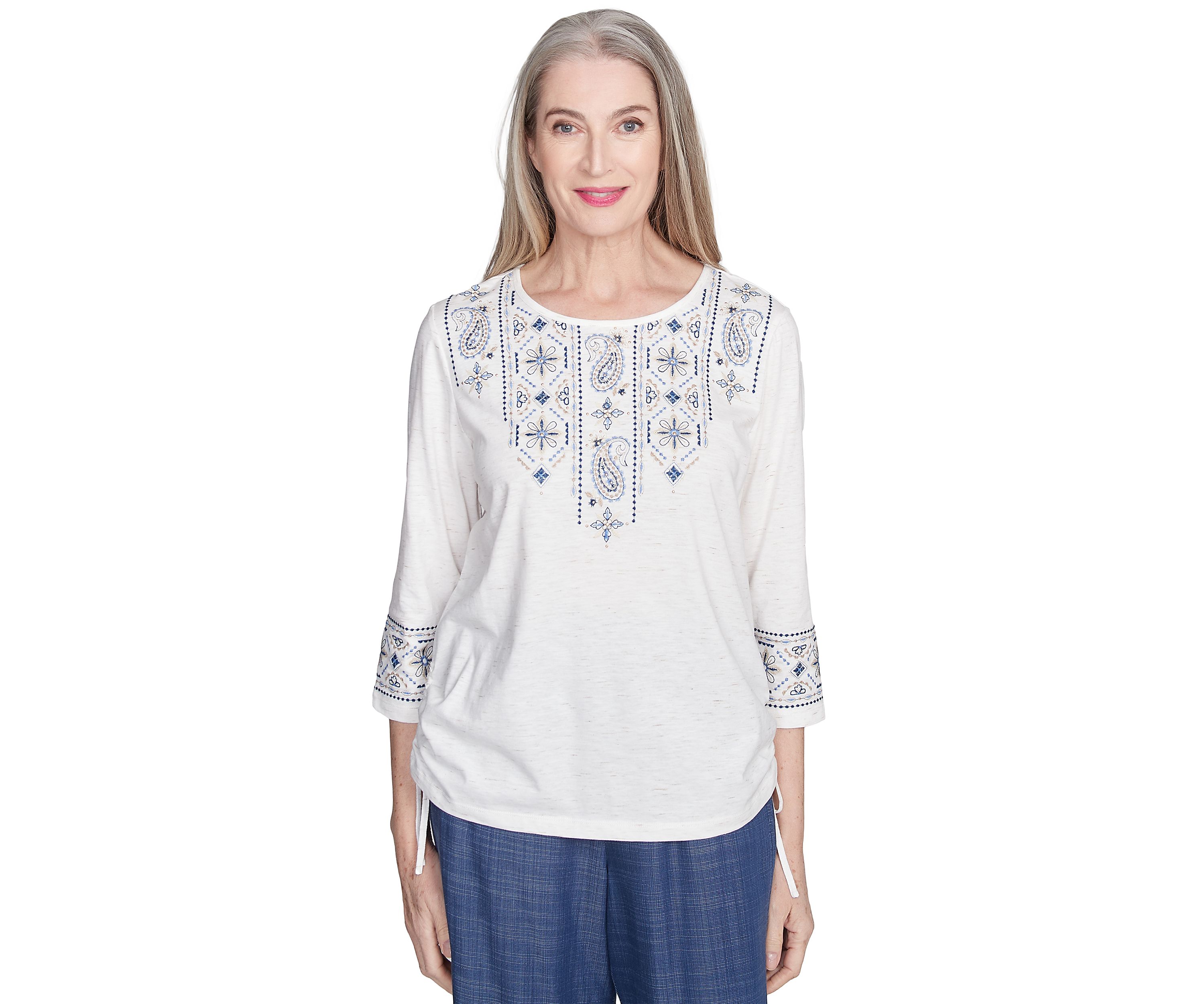 Womens Summer Solstice Embroidered Linear Yoke Top