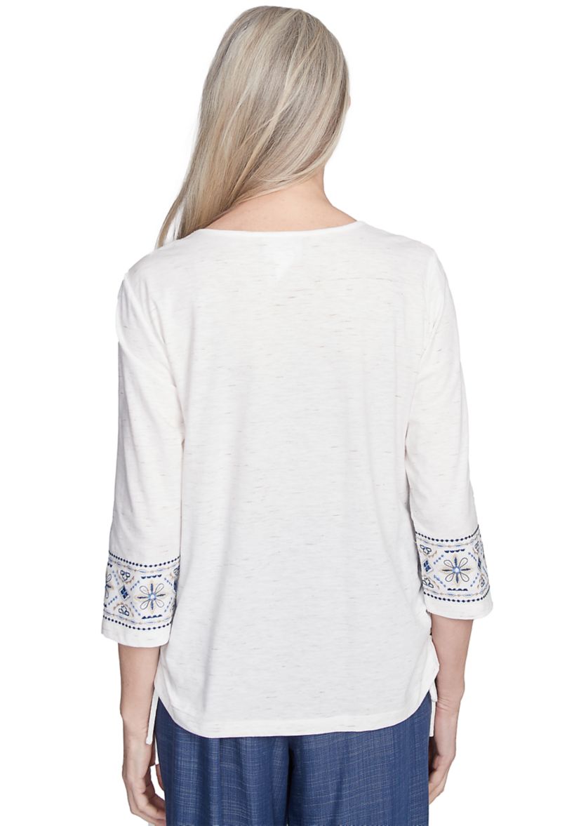 Womens Summer Solstice Embroidered Linear Yoke Top