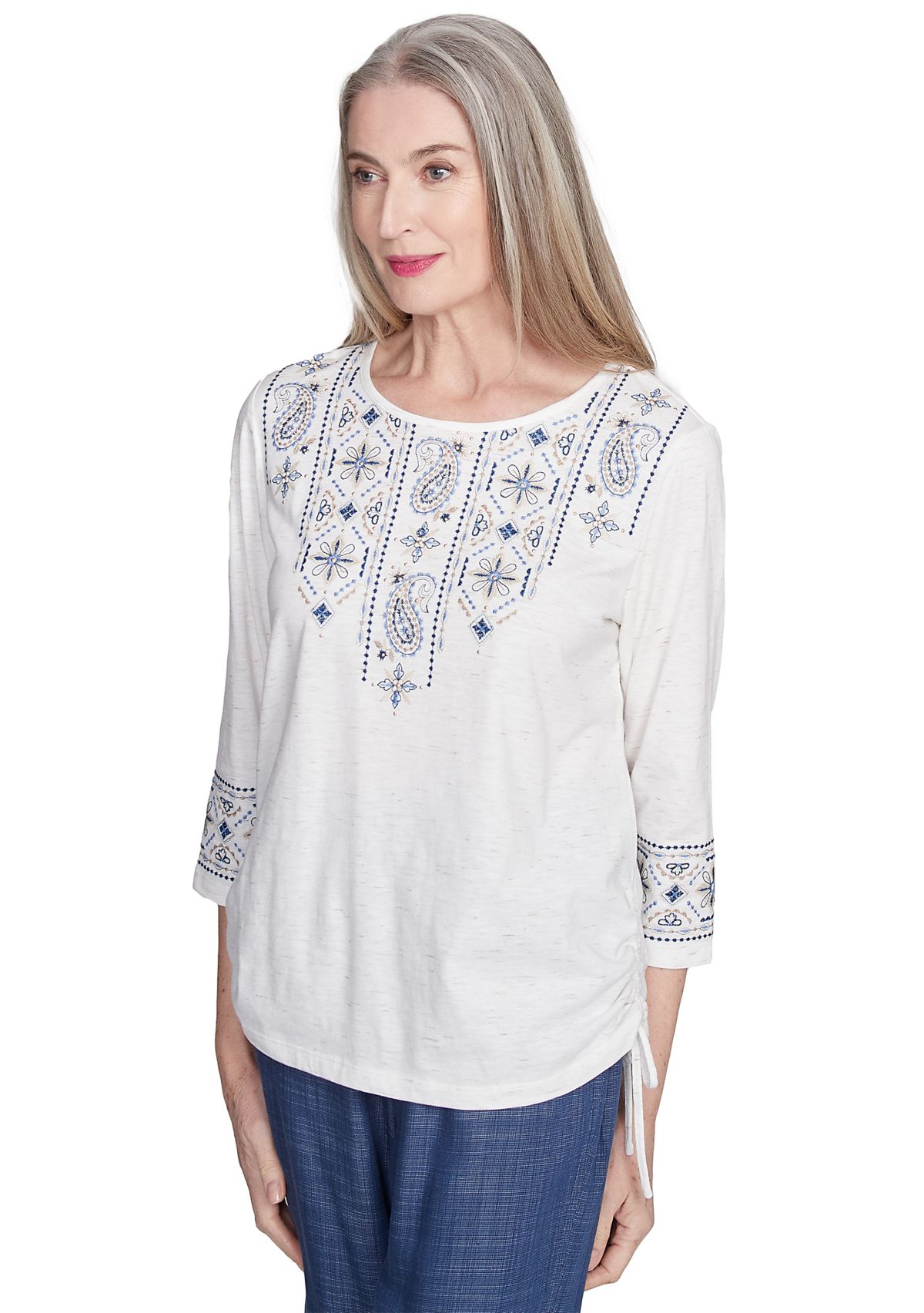 Womens Summer Solstice Embroidered Linear Yoke Top