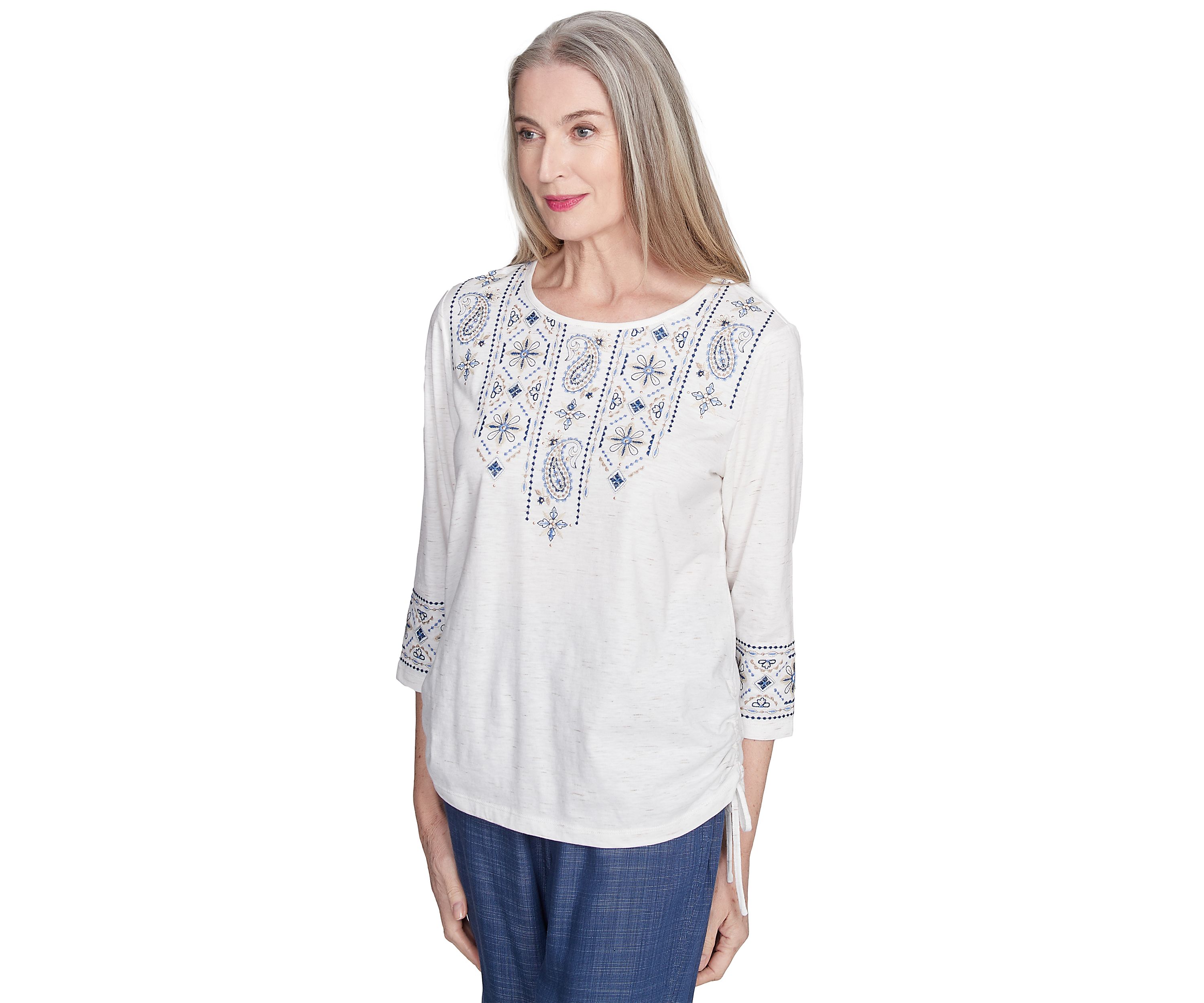 Womens Summer Solstice Embroidered Linear Yoke Top