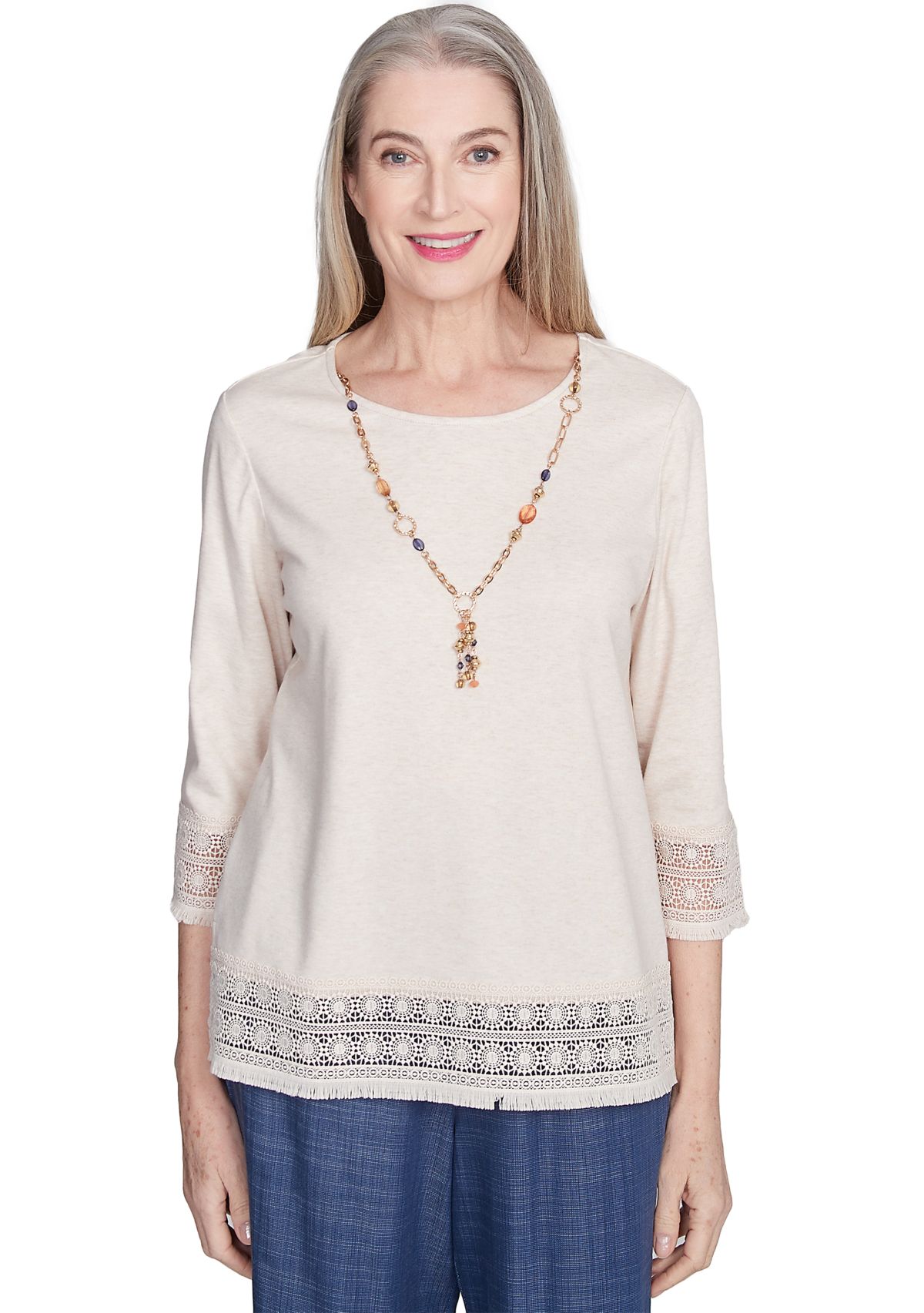 Womens Summer Solstice Lace Trimmed Top