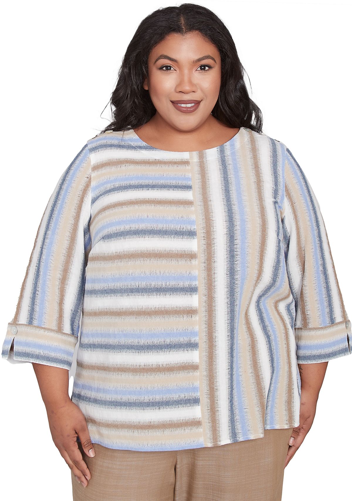 Plus Size Summer Solstice Spliced Stripe Top